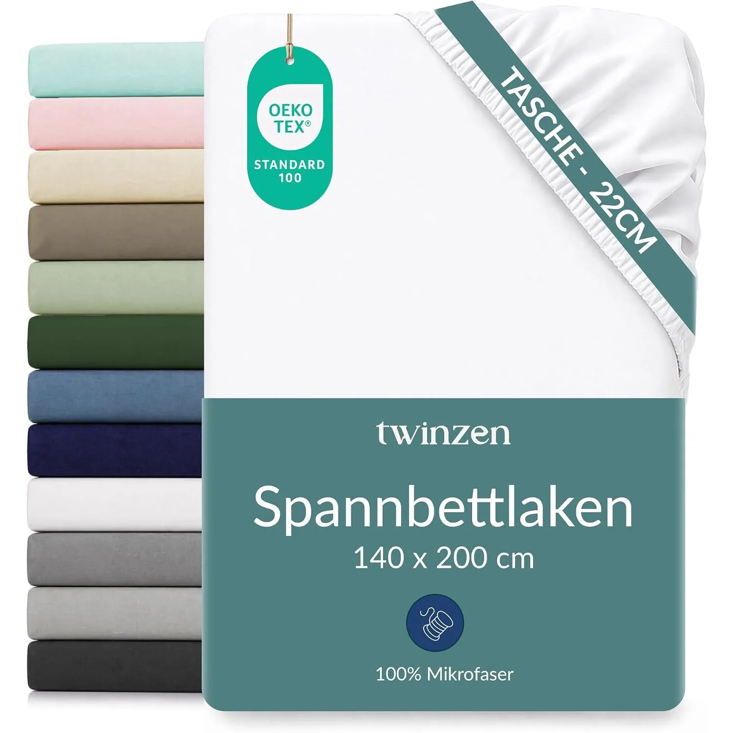 Twinzen Spannbettlaken Mikrofaser 140x200 Weiß Steghöhe 25 cm | Weich & hautfreundlich · Atmungsaktiv · Pflegeleicht · …