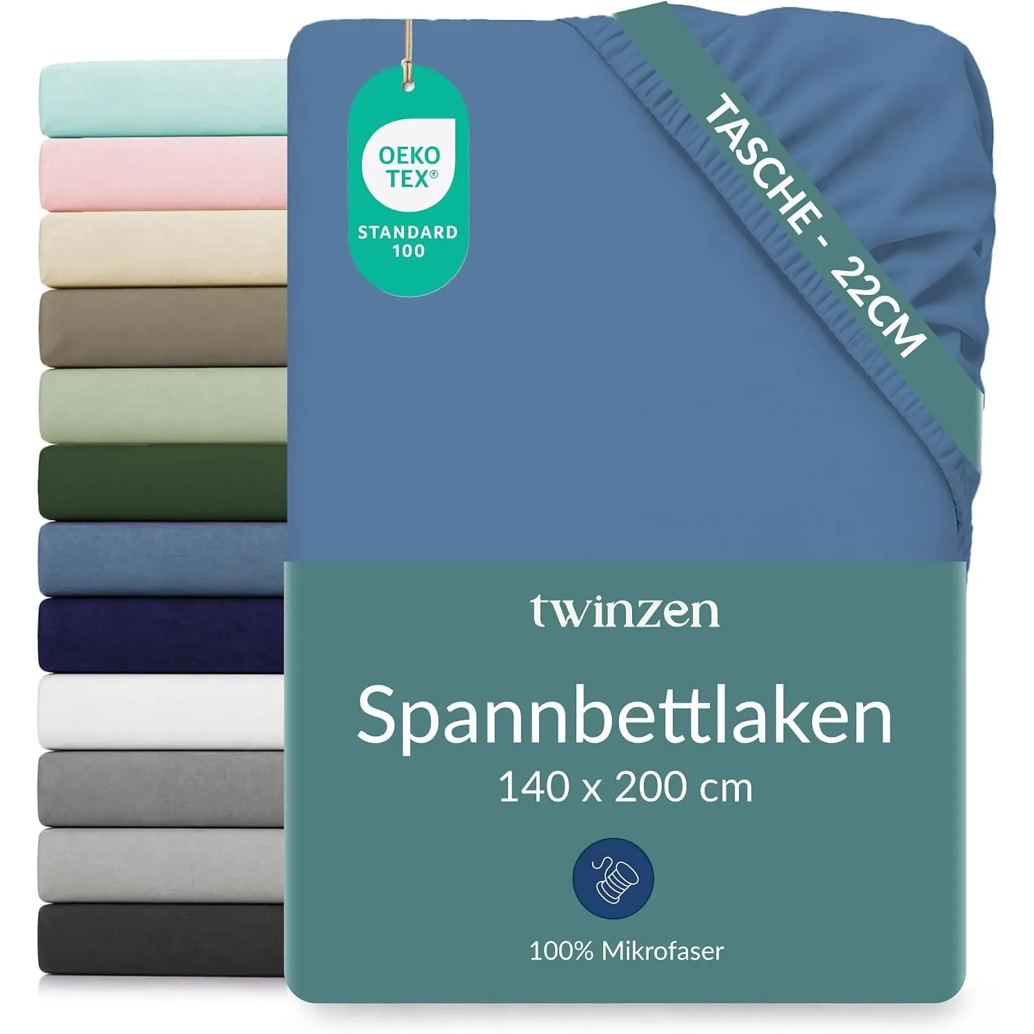 Twinzen Spannbettlaken Mikrofaser 140x200 Blau Steghöhe 25 cm | Weich & hautfreundlich · Atmungsaktiv · Pflegeleicht · …