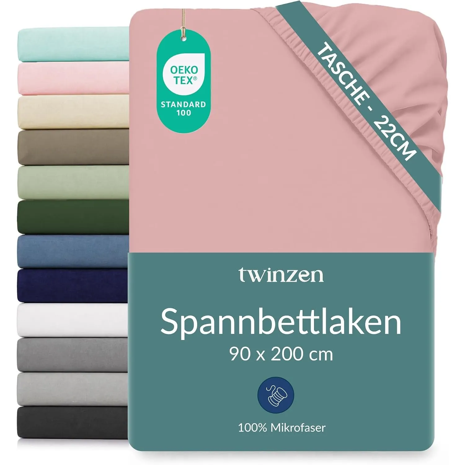 Twinzen Spannbettlaken Mikrofaser 90x200 Rosa Steghöhe 25 cm | Weich & hautfreundlich · Atmungsaktiv · Pflegeleicht · W…