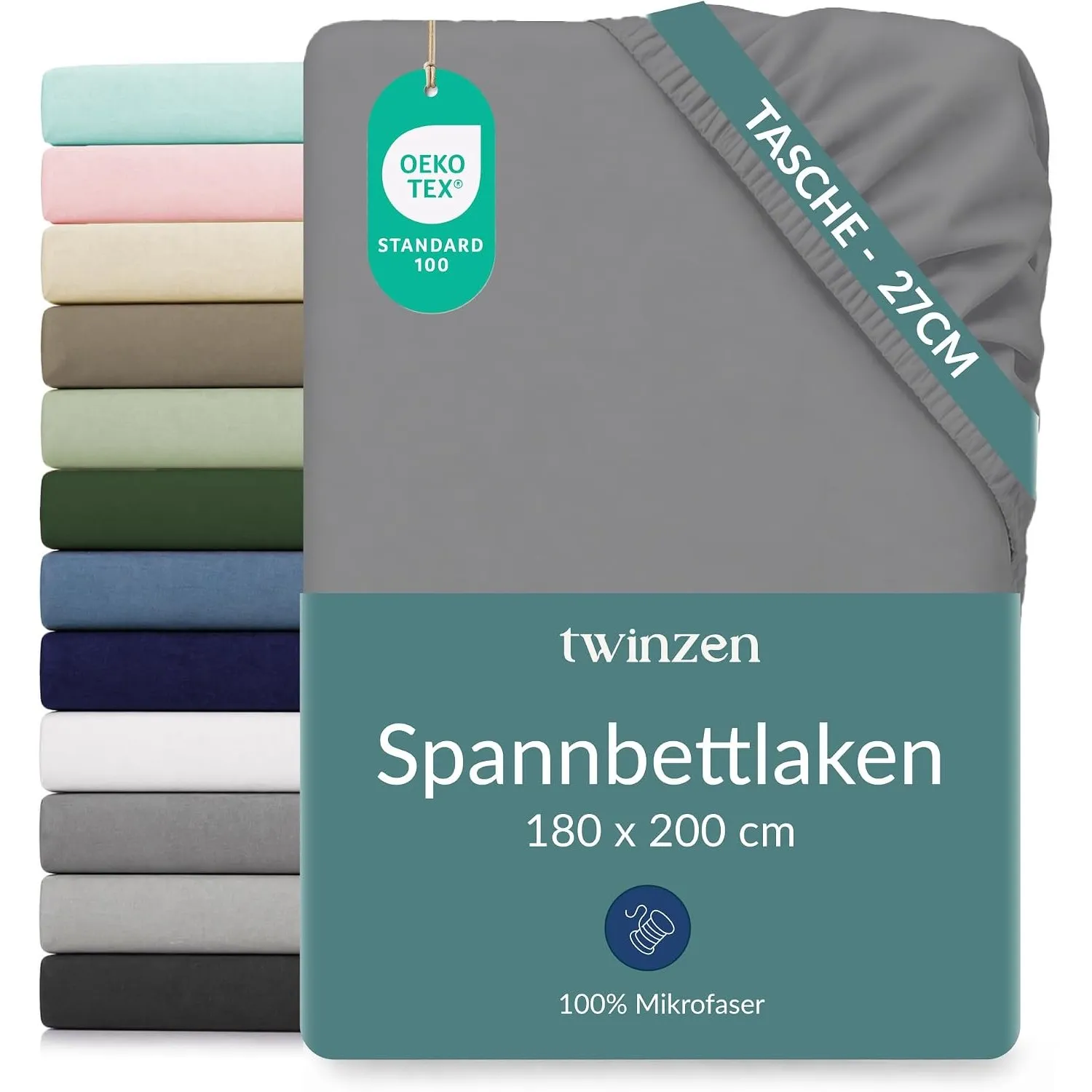 Twinzen Spannbettlaken Mikrofaser 180x200 Anthrazit Steghöhe 25 cm | Weich & hautfreundlich · Atmungsaktiv · Pflegeleic…