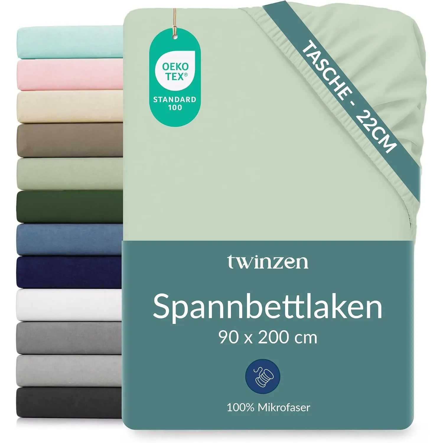 Twinzen Spannbettlaken Mikrofaser 90x200 Hellgrün Steghöhe 25 cm | Weich & hautfreundlich · Atmungsaktiv · Pflegeleicht…