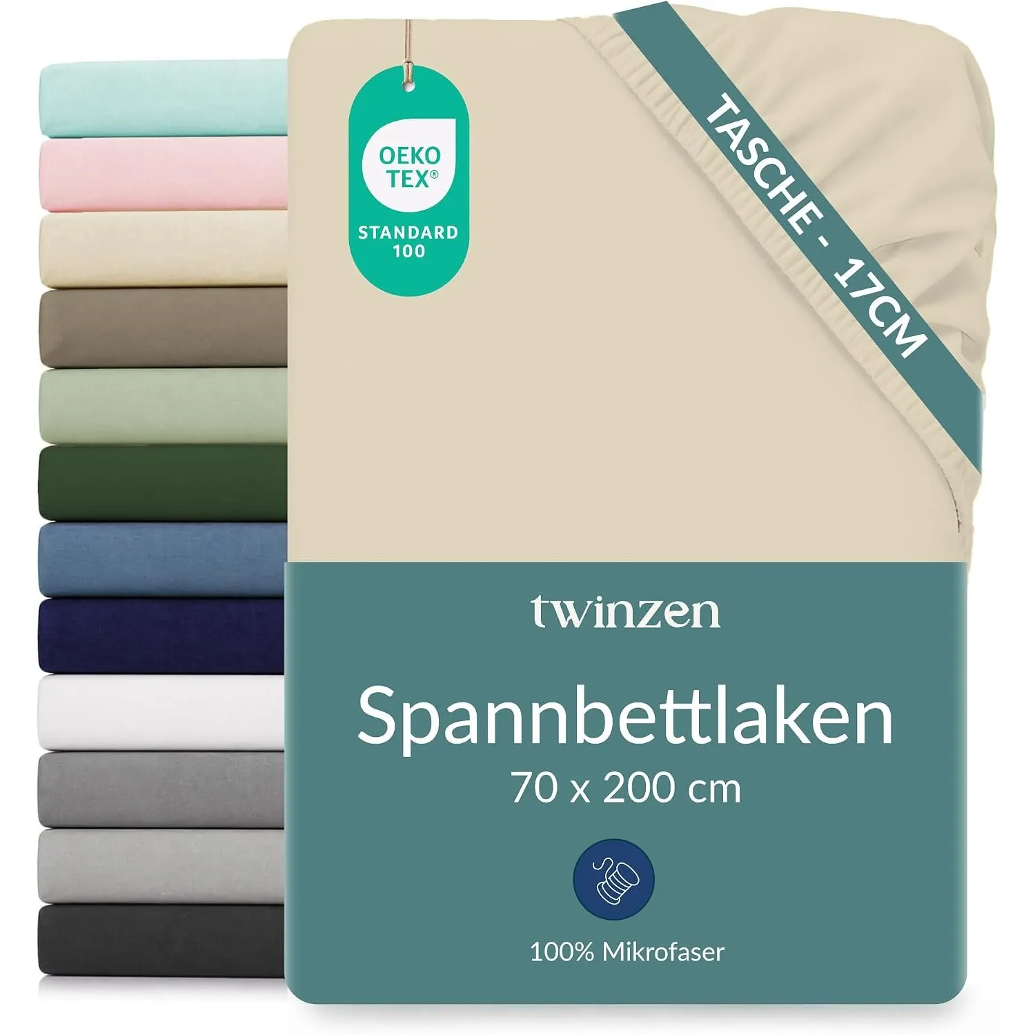 Twinzen Spannbettlaken Mikrofaser 70x200 Beige Steghöhe 20 cm | Weich & hautfreundlich · Atmungsaktiv · Pflegeleicht · …