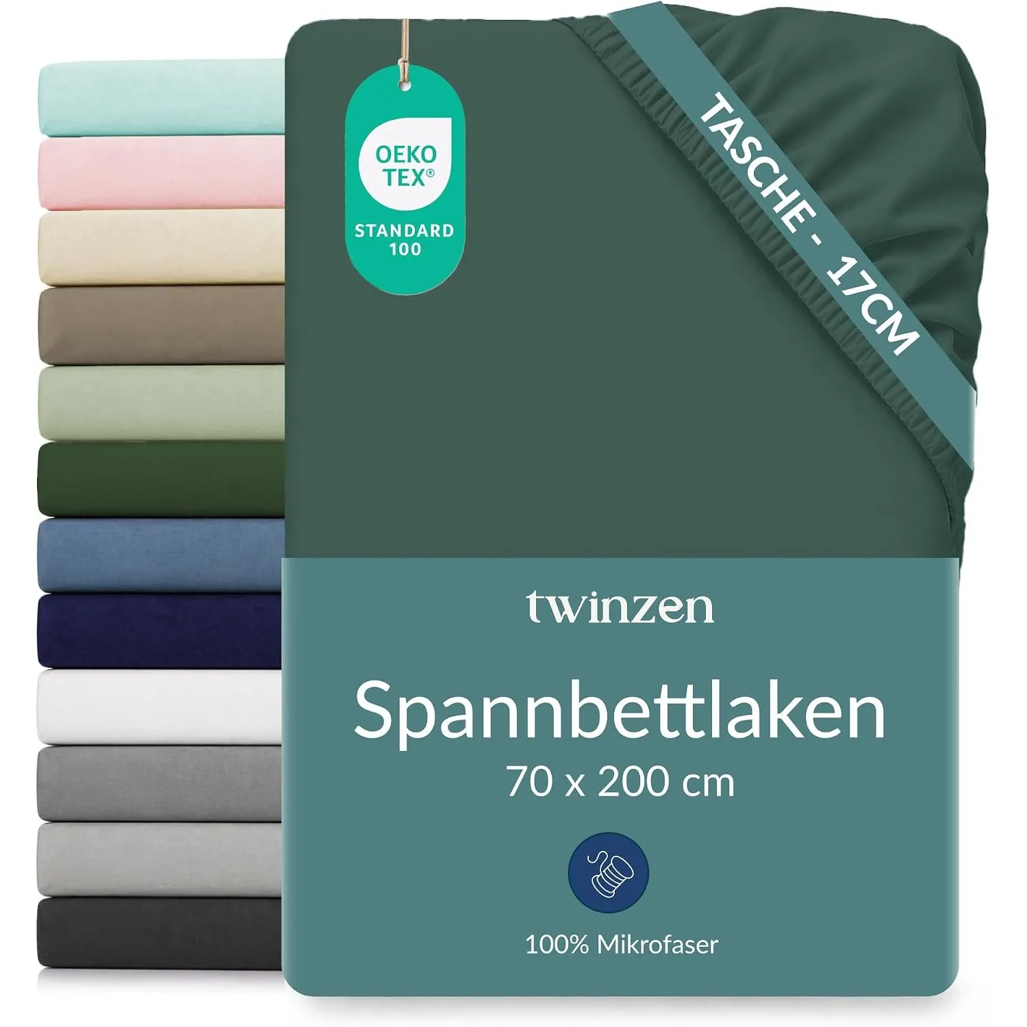 Twinzen Spannbettlaken Mikrofaser 70x200 Grün Steghöhe 20 cm | Weich & hautfreundlich · Atmungsaktiv · Pflegeleicht · W…