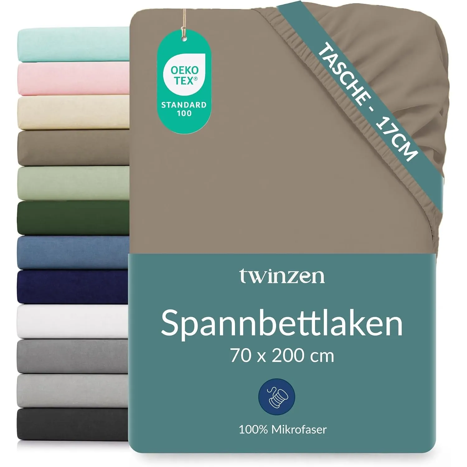Twinzen Spannbettlaken Mikrofaser 70x200 Leinen Steghöhe 20 cm | Weich & hautfreundlich · Atmungsaktiv · Pflegeleicht ·…