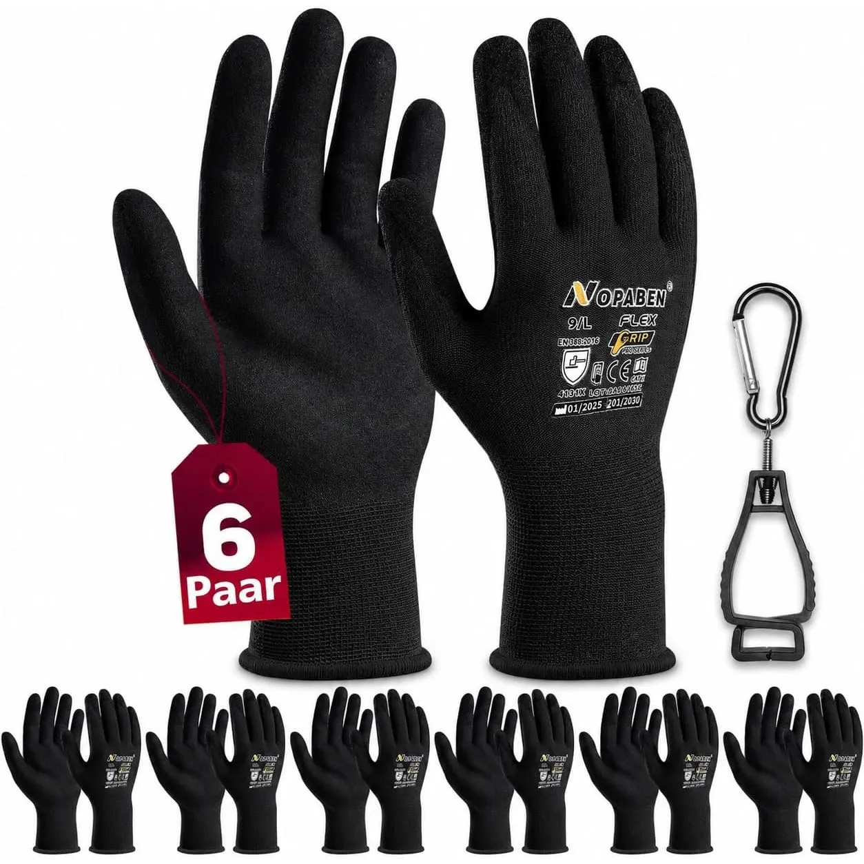 6 Paar Arbeitshandschuhe Herren mit Nitril - Beschichtung Rutschfest mit Touchscreen Feines Tastgefühl Grip für Mechani…