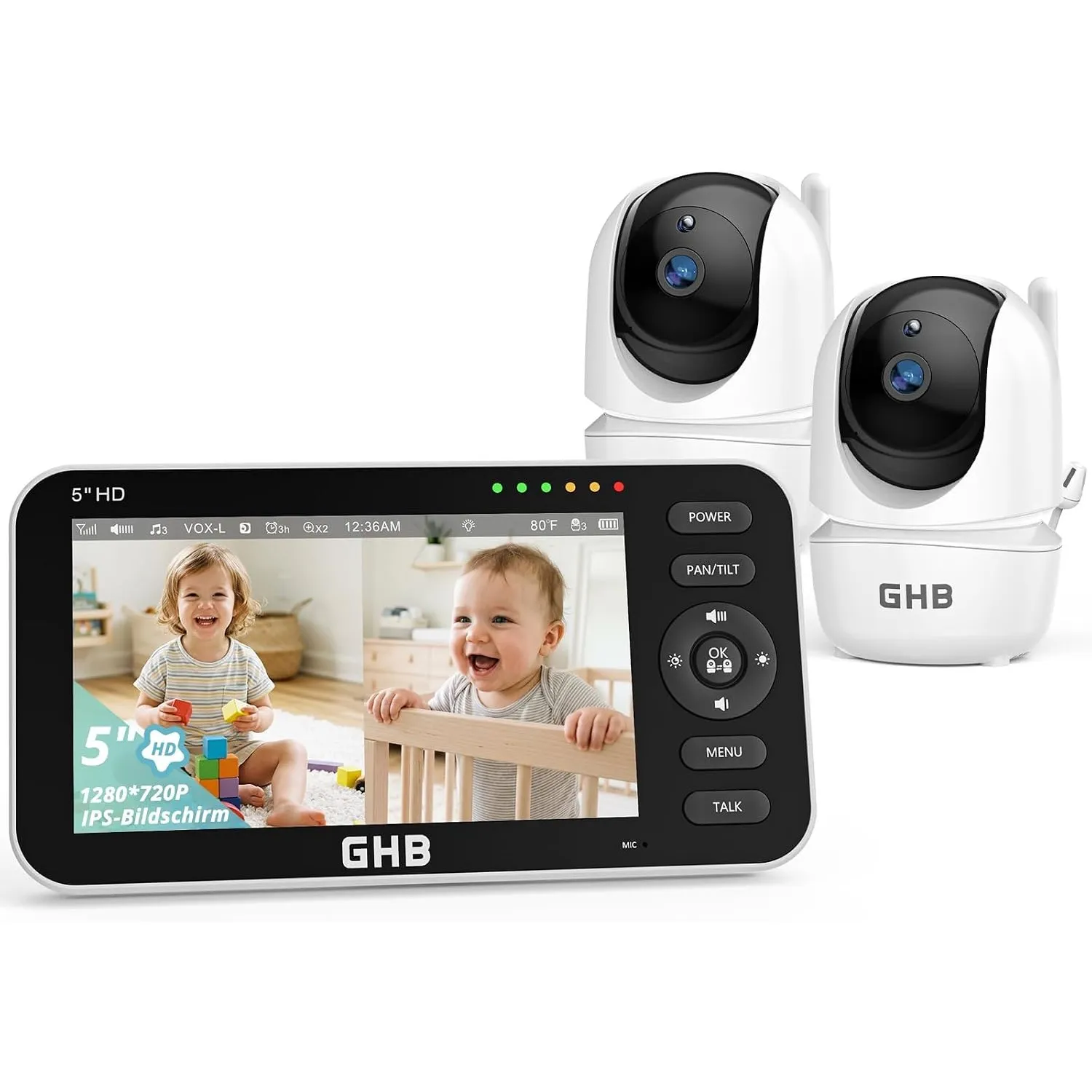 GHB Babyphone mit 2 Kameras 5 Zoll 720P HD Display