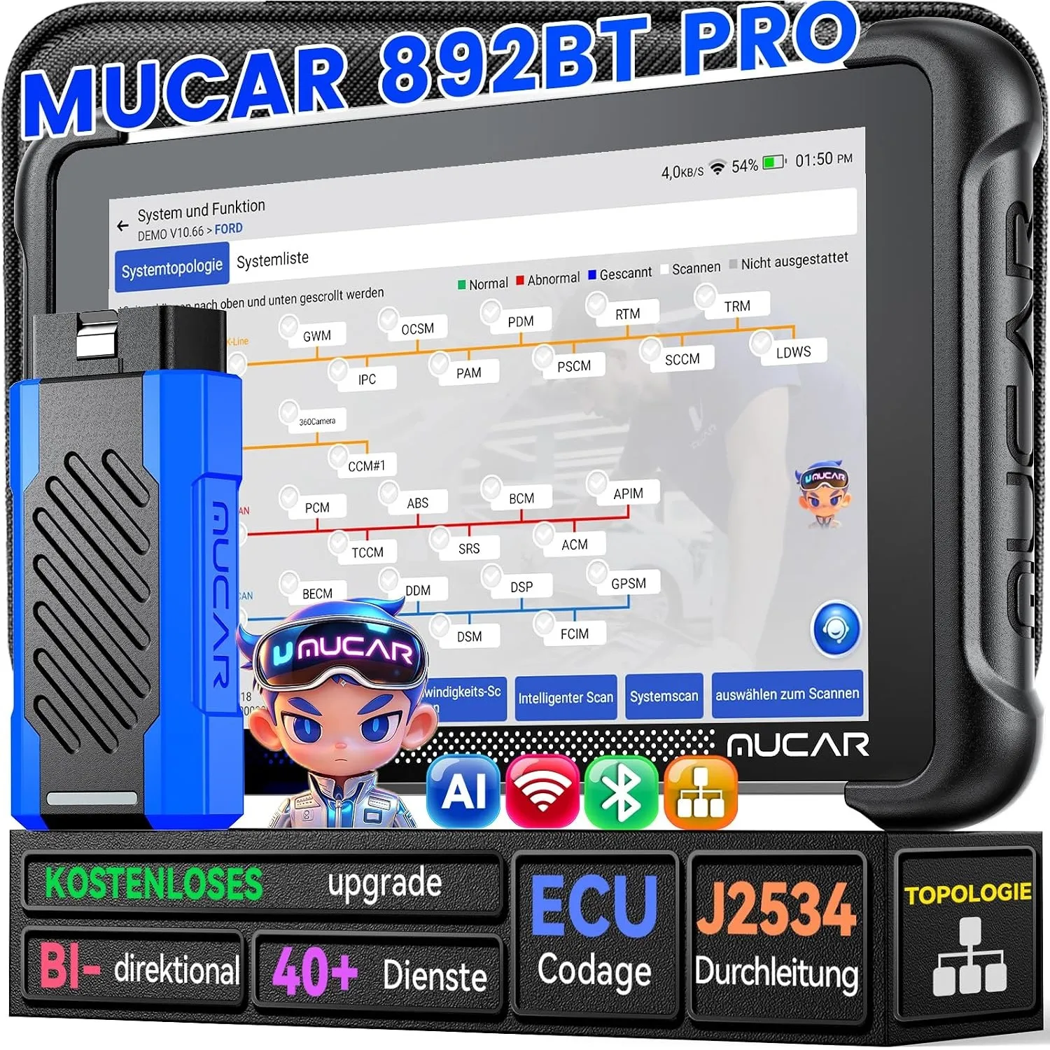 mucar 892BT PRO OBD2 Diagnosegerät, J2534 Pass-Thru & Topologie