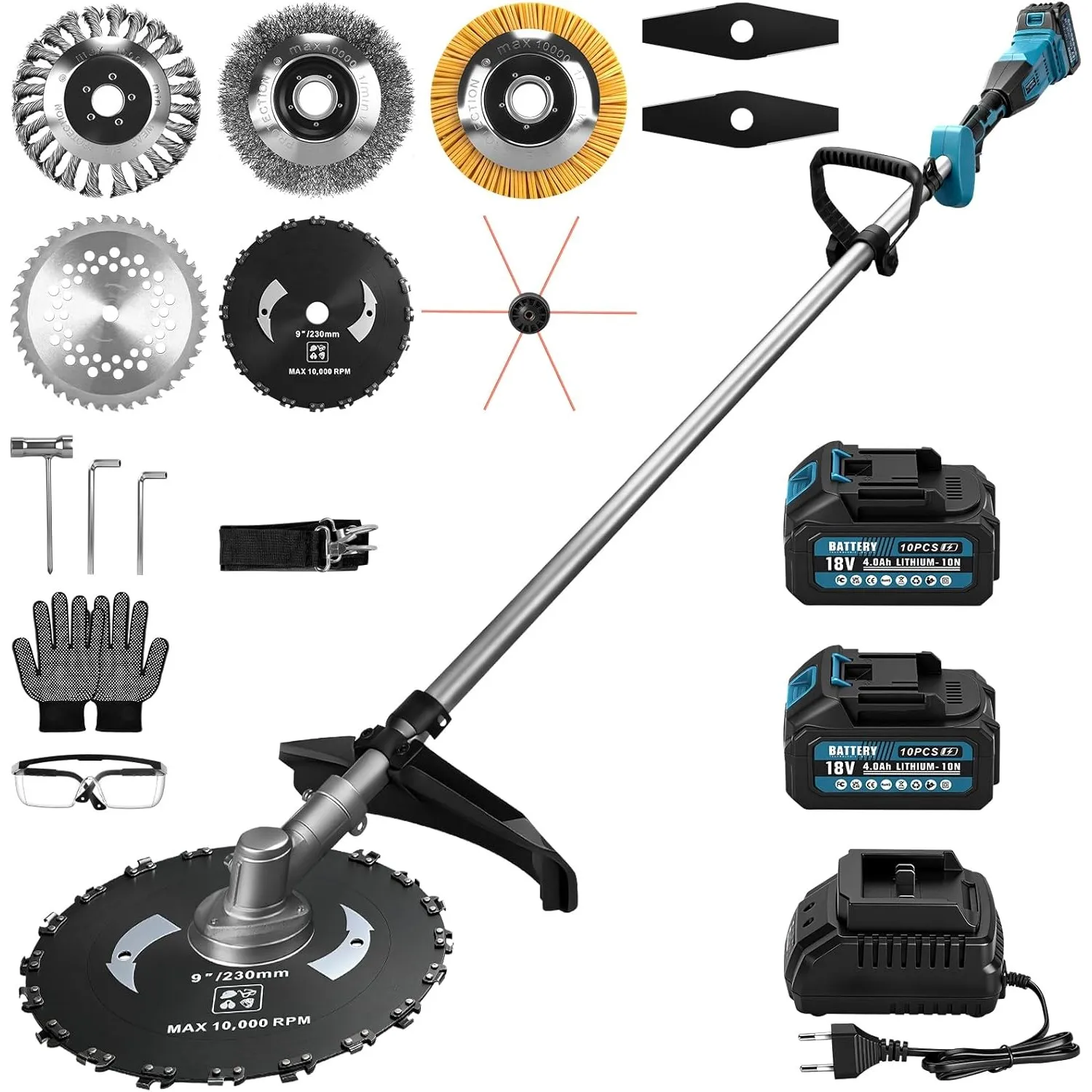 1380W Akku Rasentrimmer für Makita Akku, Freischneider mit 2 x 4Ah Akkus