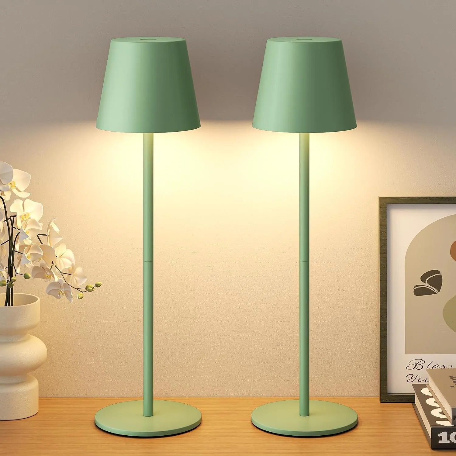 Tischlampe Kabellos 2 Stück, Grün, LED Akku Lampe für Outdoor Indoor