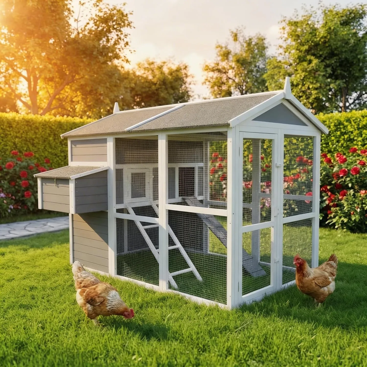 Miweba MyAnimal Hühnerstall MH-15 | 186x146x147 cm | Für 7 Hühner (Grau)