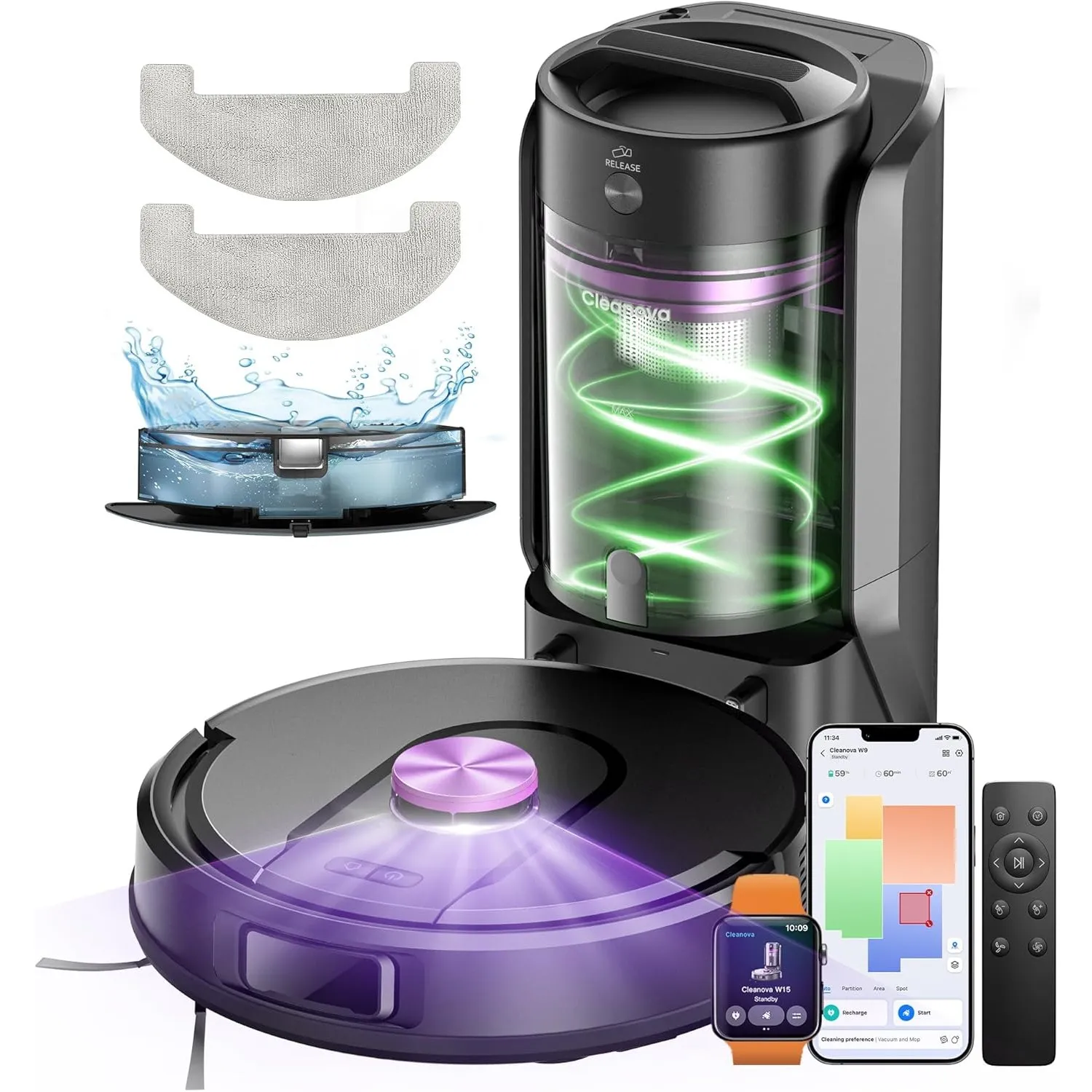 Vexilar Saugroboter mit Wischfunktion, beutelloser Multi-Zyklon Saugroboter mit Absaugstation, 10.000Pa & 200 Min Staub…