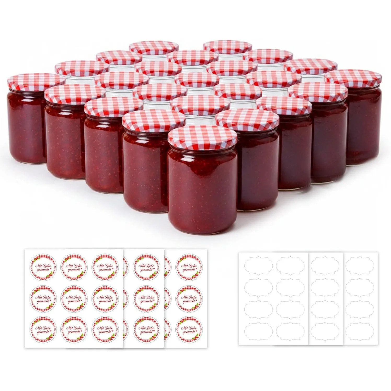 ComSaf 240ml Marmeladengläser Klein mit Rot-Weiß Kariertem Deckel 24er Set