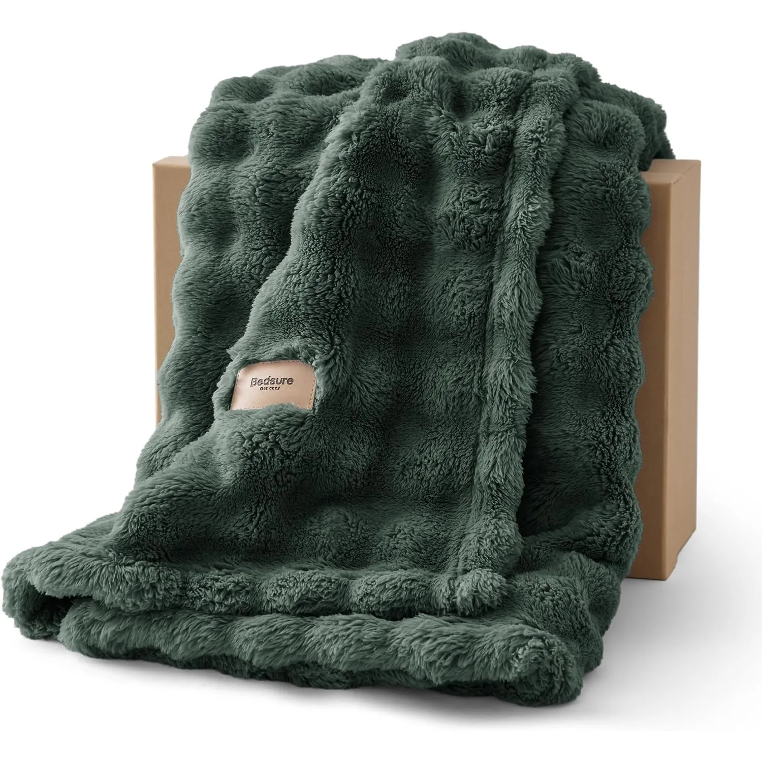 BEDSURE Kuscheldecke Flauschig Bubble Decke - Dunkelgrün, 150x200 cm