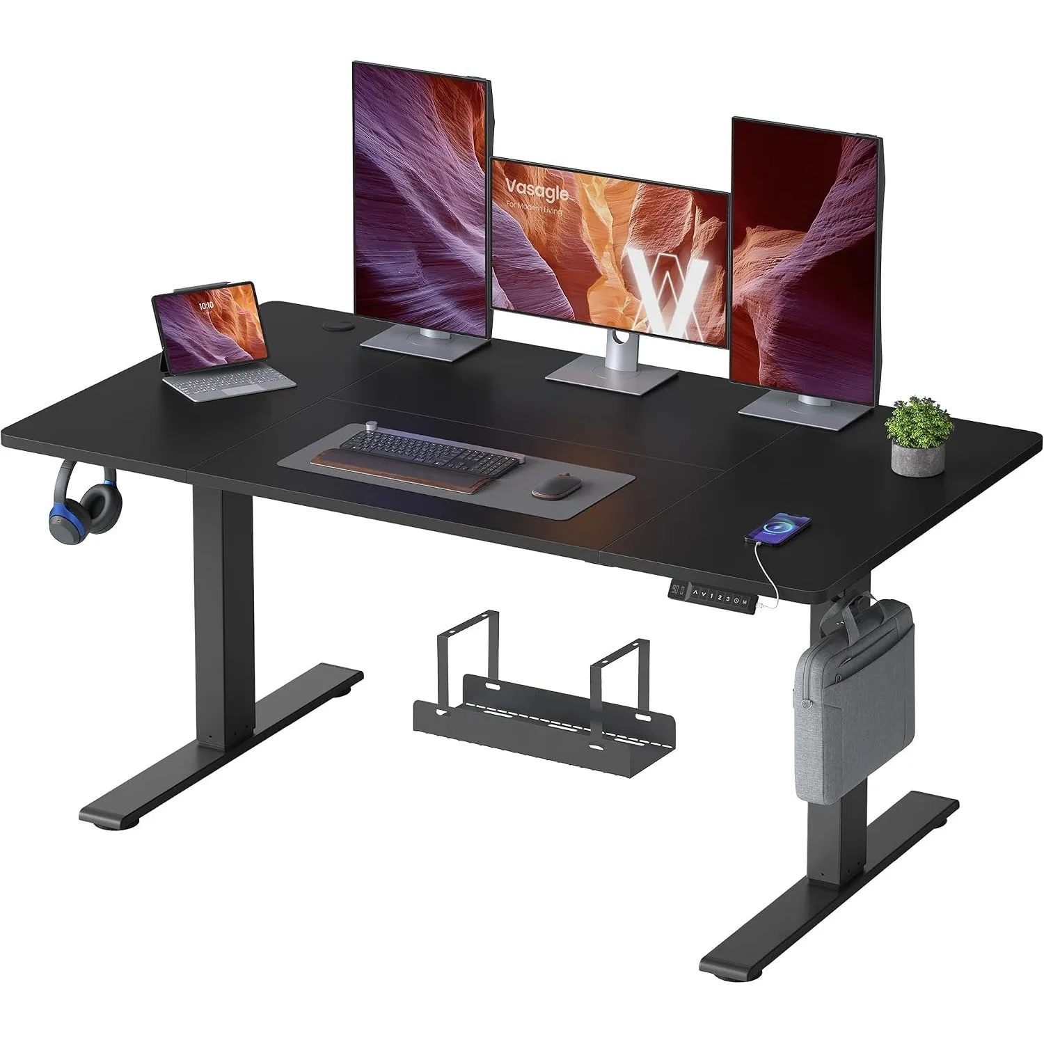 VASAGLE Höhenverstellbarer Schreibtisch, 140 x 80 cm, USB-C-Anschluss