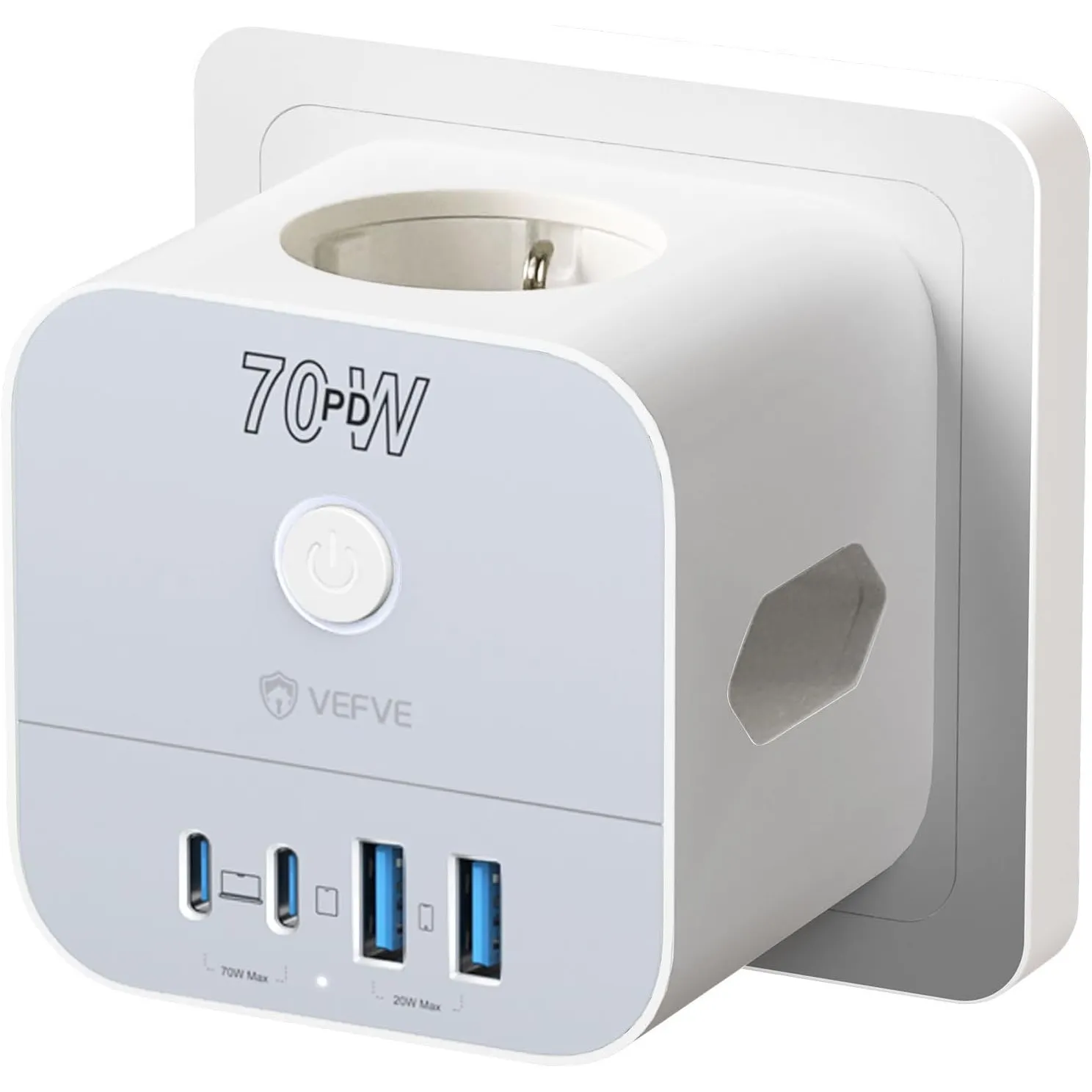 VEFVE Steckdosenwürfel ohne Kabel mit 70W USB C Ladegerät Mehrfachsteckdose