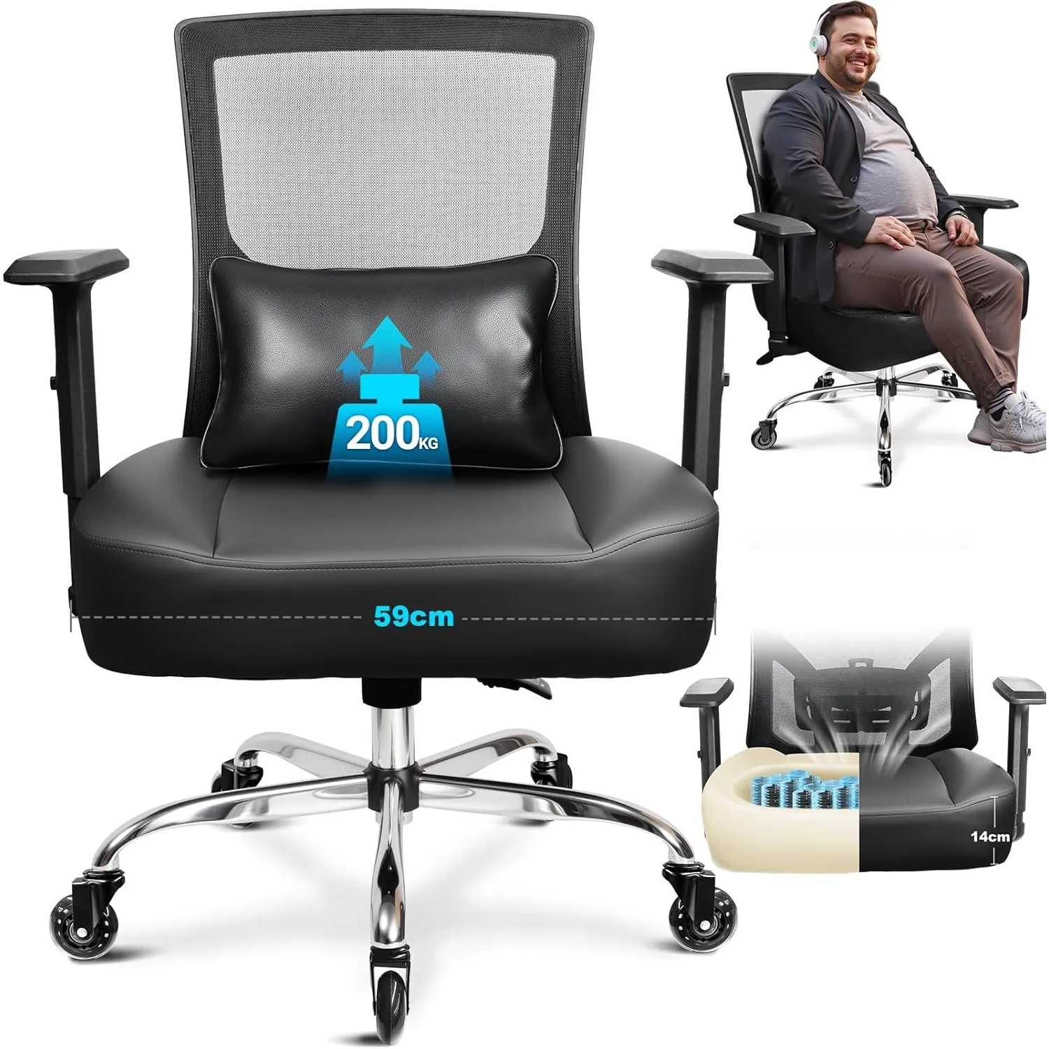 MELOKEA Bürostuhl 200KG XXL [Lendenkissen Inklusive], Schreibtischstuhl