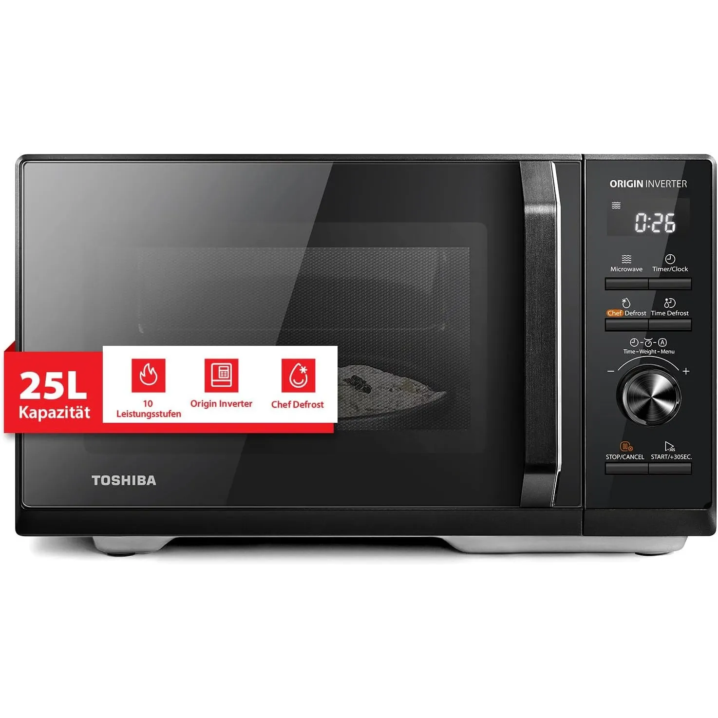 Toshiba MW3-AM25PFI(BK) Solo Mikrowelle 25L 900W Mikrowellenherd in Schwarz. Mit Origin-Inverter, Chef-Defrost, 10 Leis…