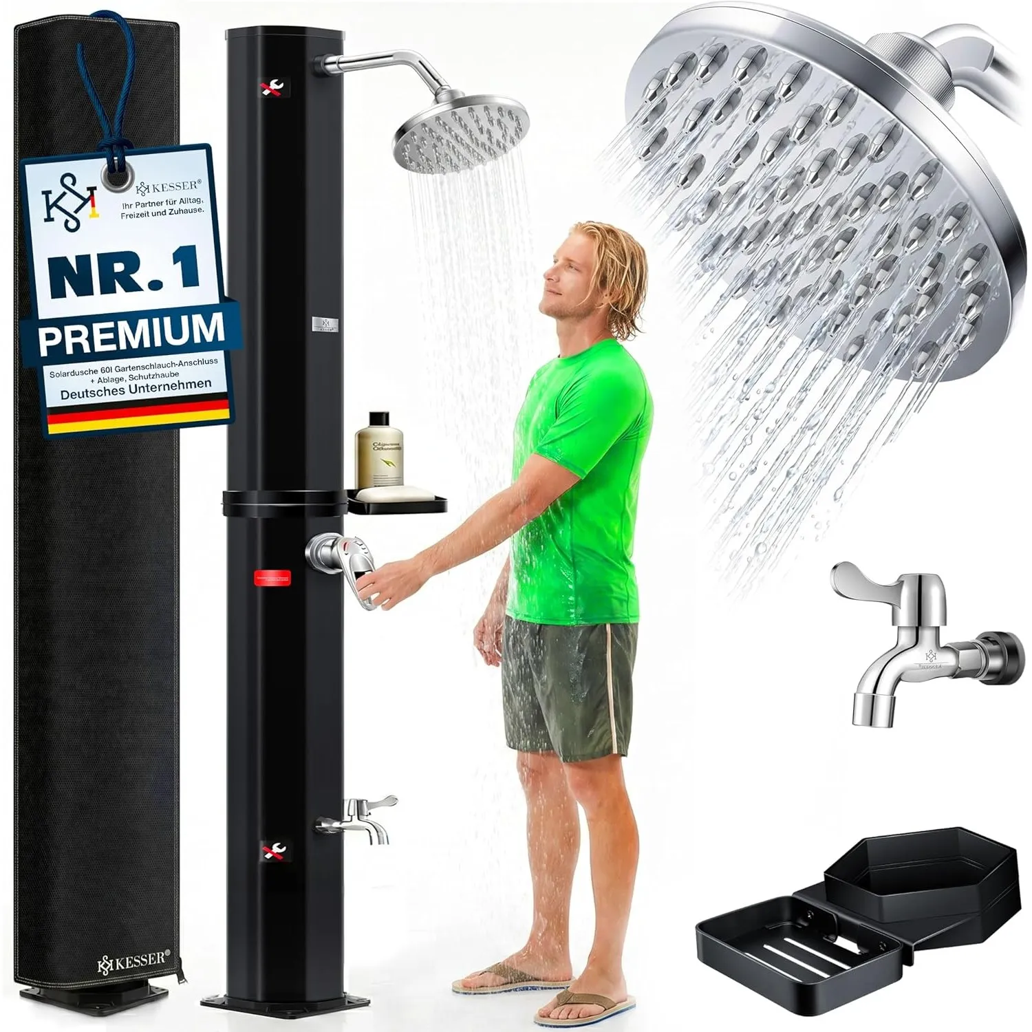 KESSER® Solardusche 60L Gartendusche, Solar Dusche für Garten & Pool mit warmem Wasser, Pooldusche ohne Strom, Regendus…