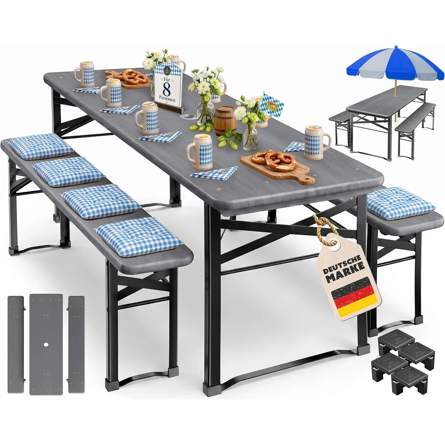 KESSER® Bierzeltgarnitur 3-TLG., Festzeltgarnitur klappbar, Biertisch mit 2 Bierbänken, Gartenmöbel Set Holz, Partygarn…