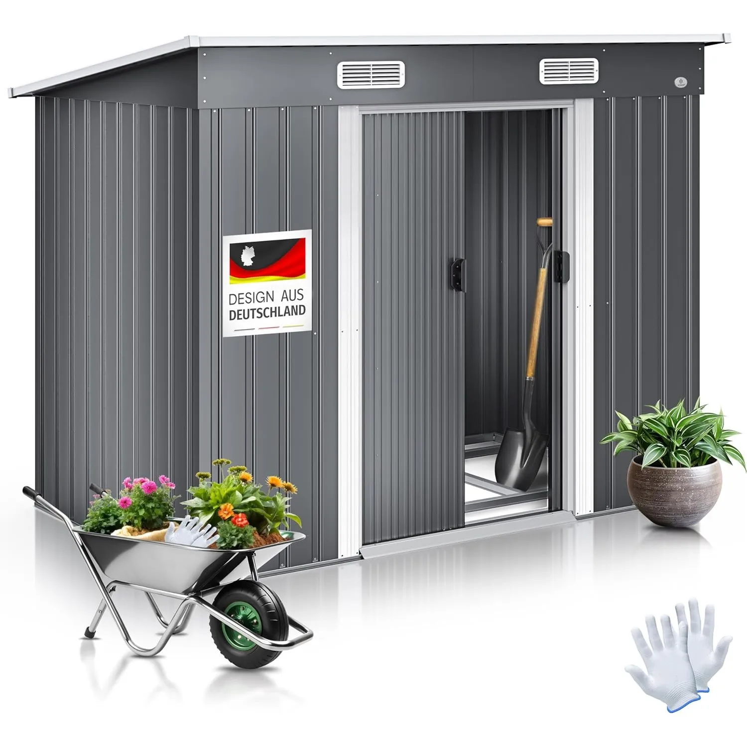 KESSER® - Gerätehaus L Metall 4 m³ mit Fundament | 194x112x181 cm | 2X Schiebetür & Fundament | Geräteschuppen | Garten…