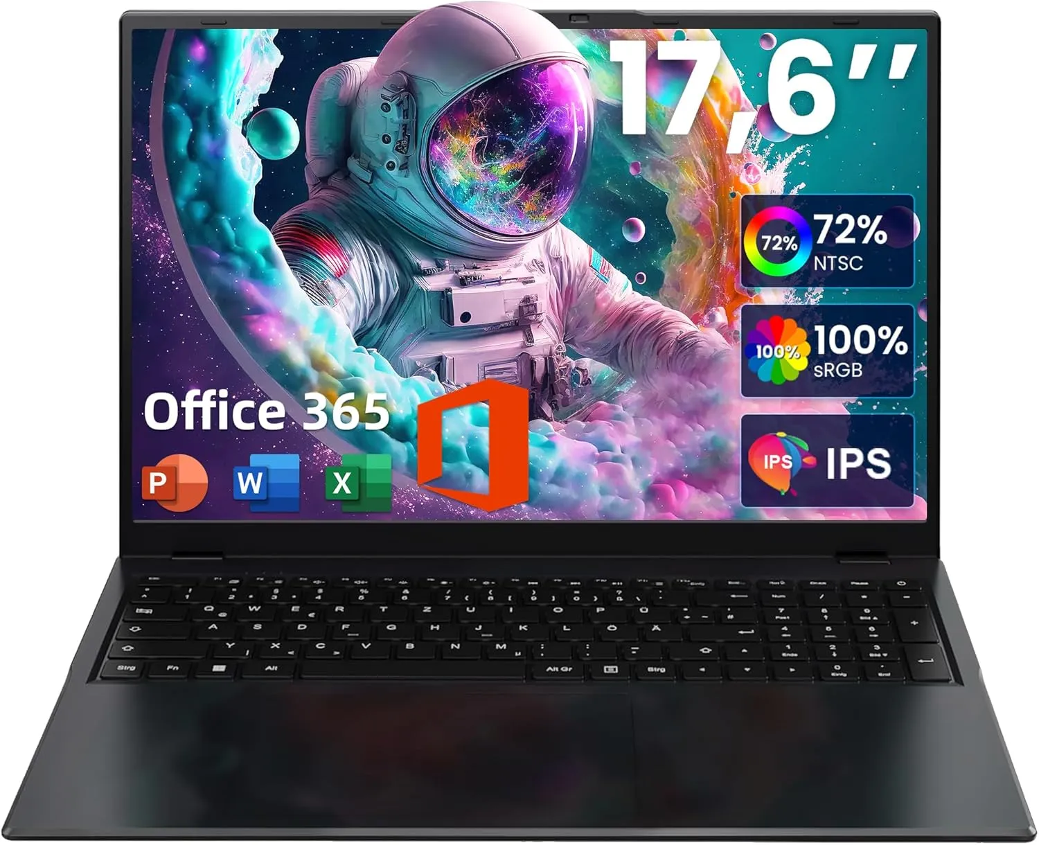 jumper Laptop 17,6 Zoll, Celeron Quad core, 16GB RAM 512GB SSD + 128GB eMMC, 100% sRGB FHD Display, QWERTZ Leuchtende T…