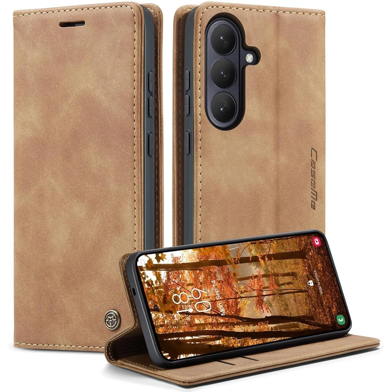 Handyhülle für Samsung Galaxy S26 5G Hülle Premium Lederhülle Weiches Vintage-Nubukleder Faltbare Ständer Schutzhülle K…