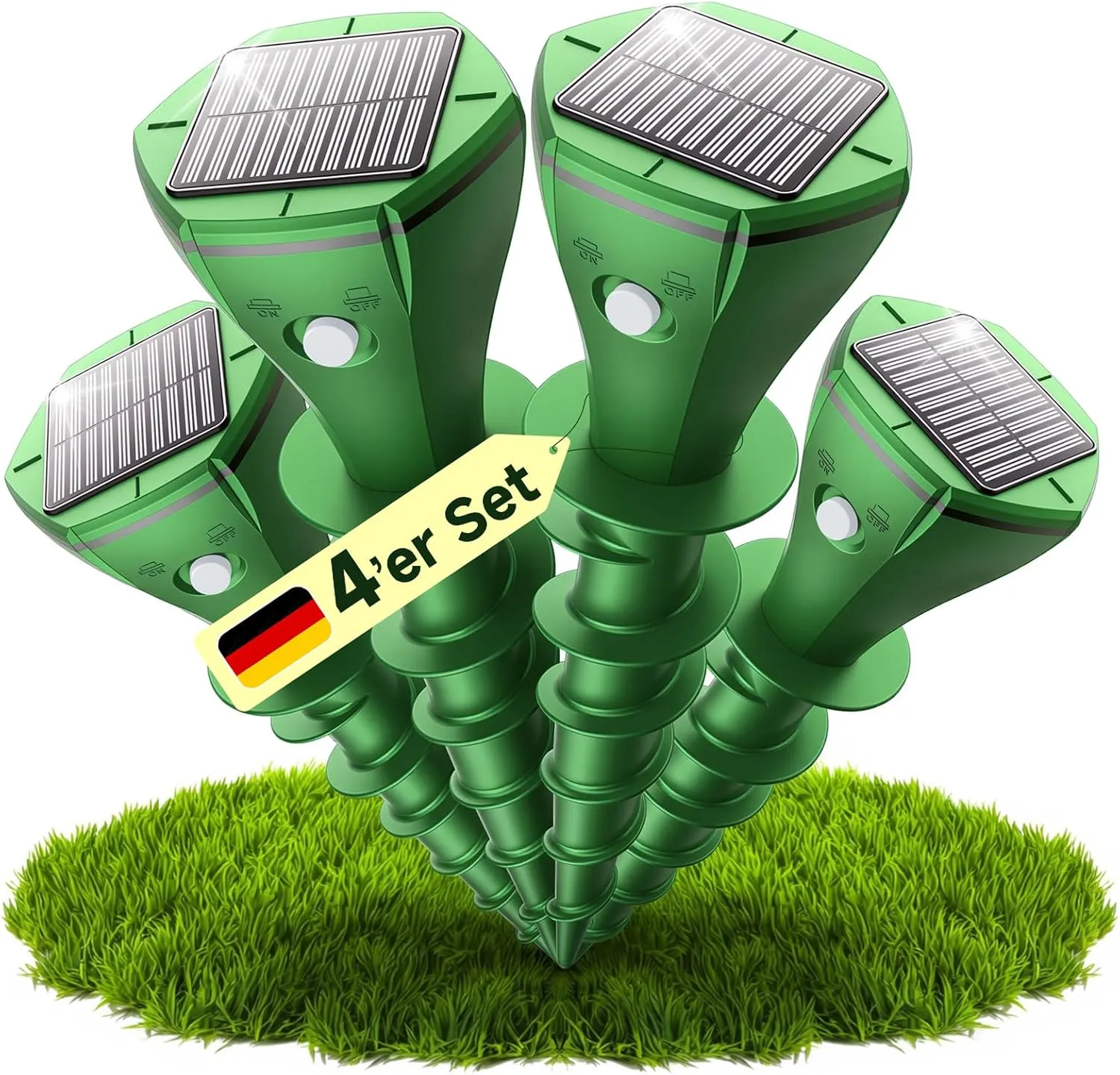 Maulwurf Vertreiber, Premium Solar Wühlmausschreck 4er Pack - Humane Ultraschall- & Vibrations-Abwehr gegen Maulwürfe &…