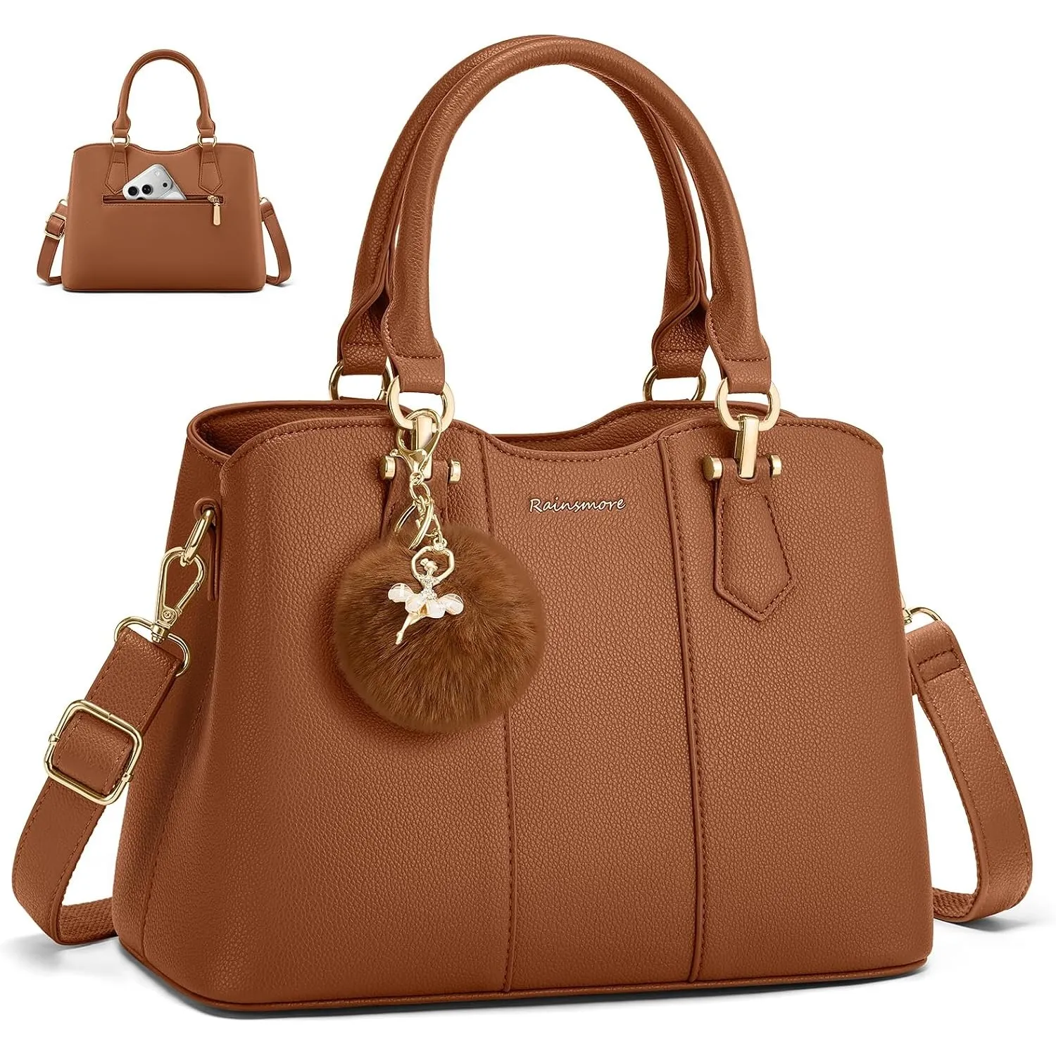 RAINSMORE Handtasche Damen Mittelgroß PU Leder Damenhandtaschen Klein Henkeltaschen Damen Umhängetasche Tasche für Tägl…