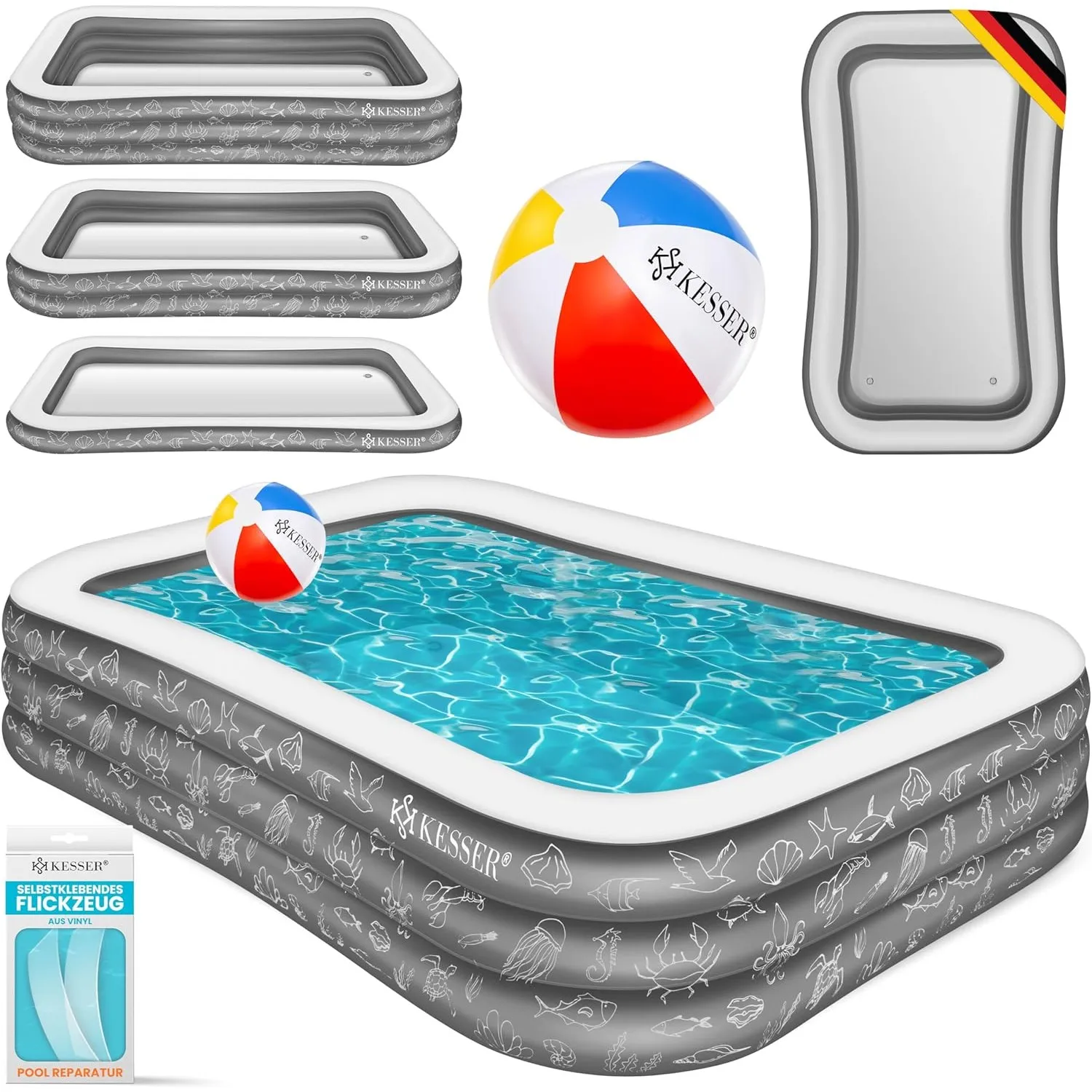 KESSER® Aufblasbarer Pool Familienpool für Kinder und Erwachsene Gartenschwimmbad Familienschwimmbad Sommer 240x142x56 …