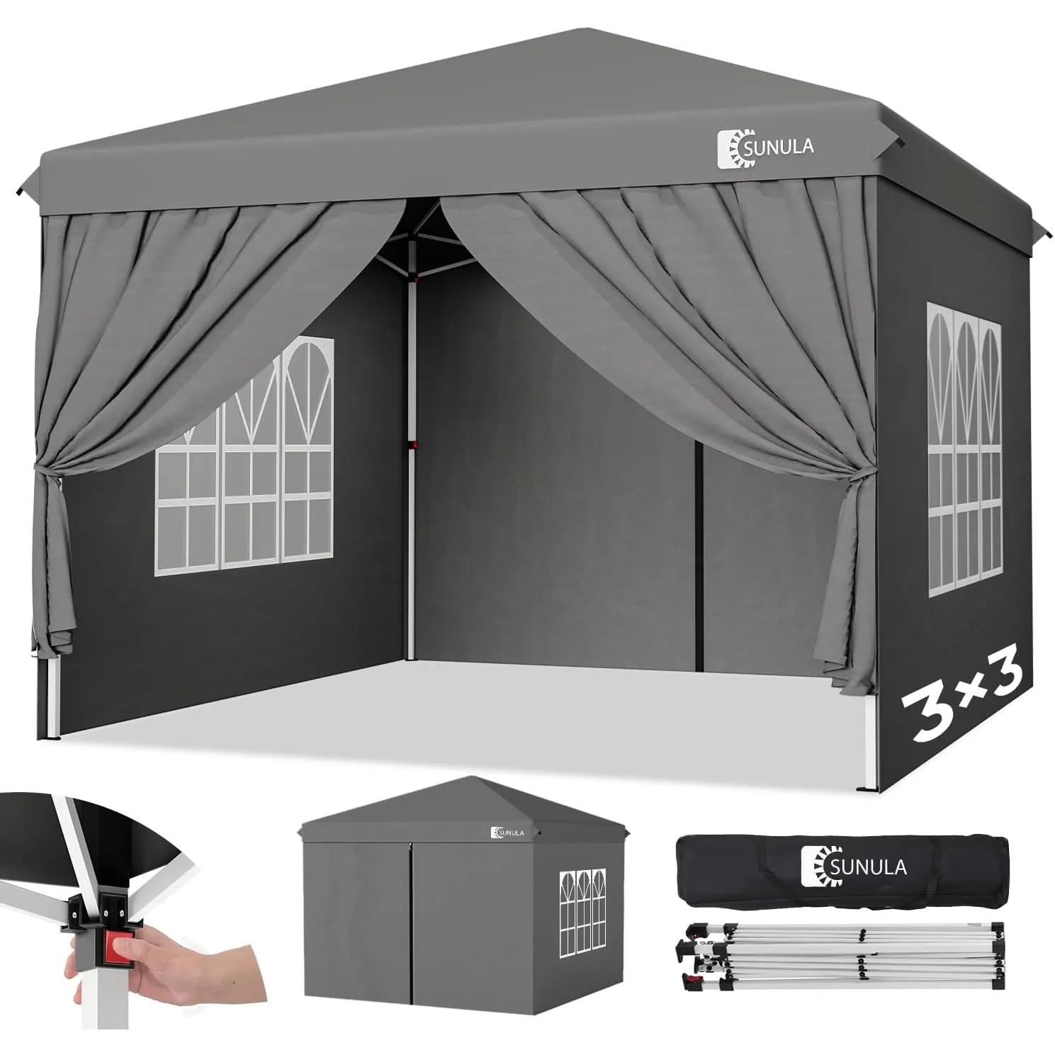 Sunula Pavillon 3x3 Wasserdicht Stabil Winterfest mit 4 Seitenwänden - 2026 Version, Faltpavillon 3x3m mit Verdickten R…