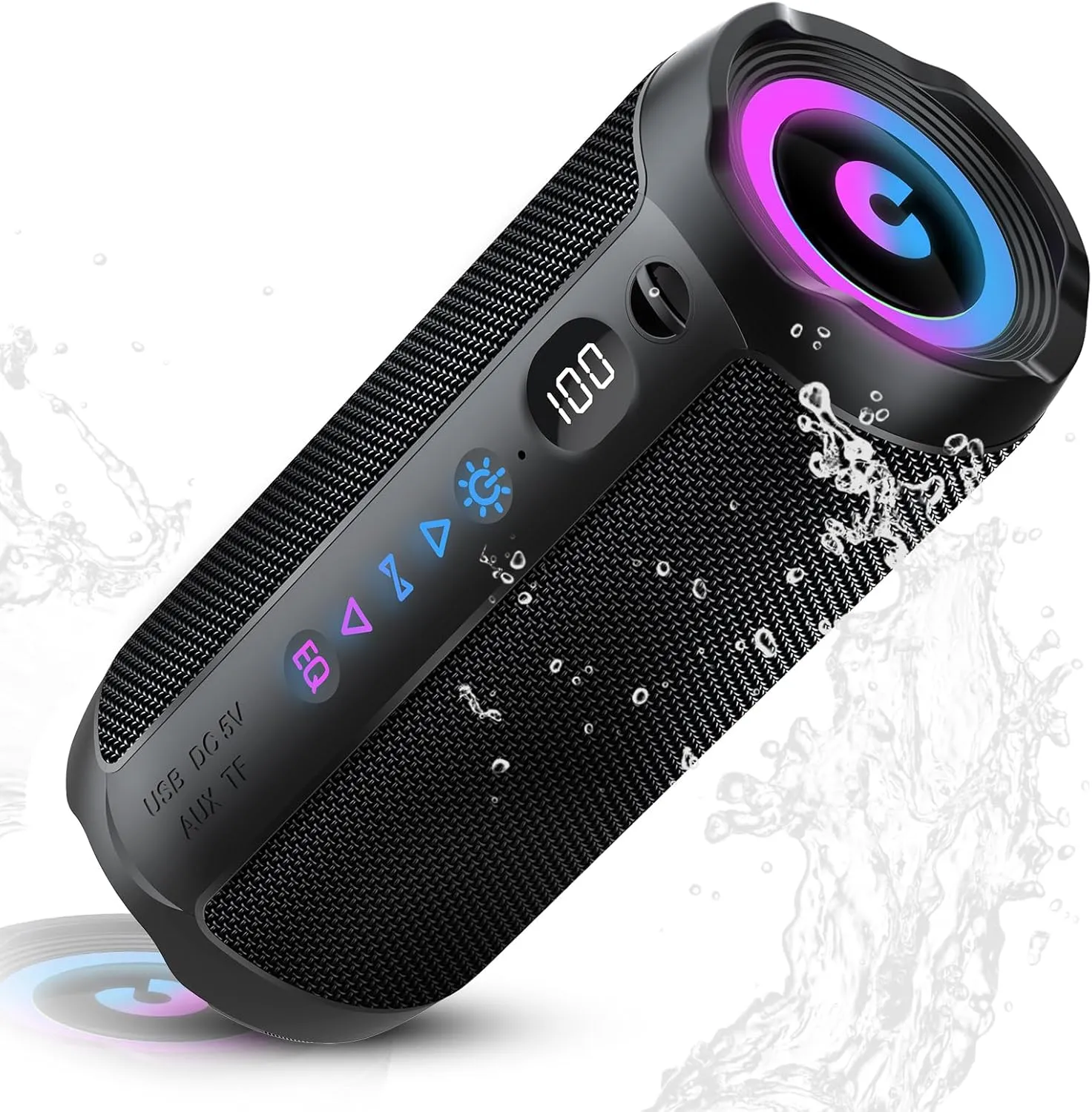 Bluetooth Lautsprecher mit Licht, Bluetooth 5.4 Musikbox,30W Dual Lautsprecher, LED Anzeige & 30 Std Akku,Dualen Bass-T…