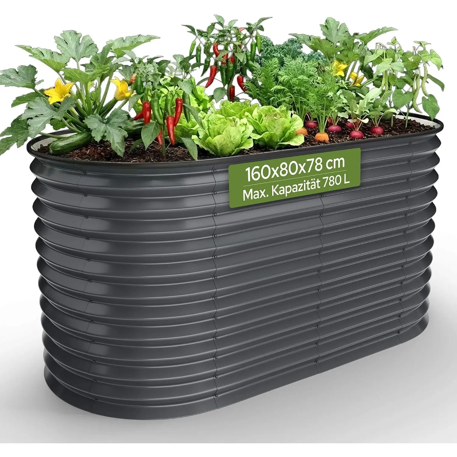 Arebos Hochbeet oval Metall | 160 x 80 x 78 cm | Anthrazit | Garten