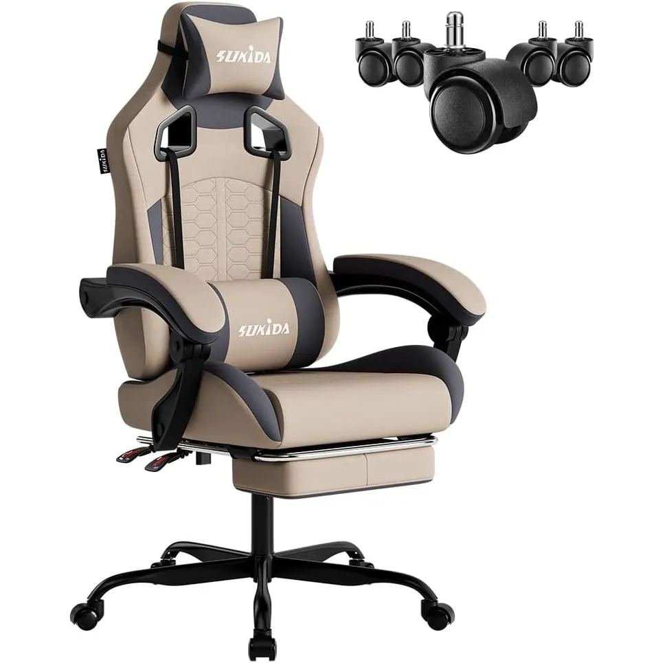 SUKIDA Gaming Stuhl,Ergonomischer Gaming-Stuhl mit Fußstütze, Racing Gaming Chair Kopfstütze Verstellbarer Computerstuh…
