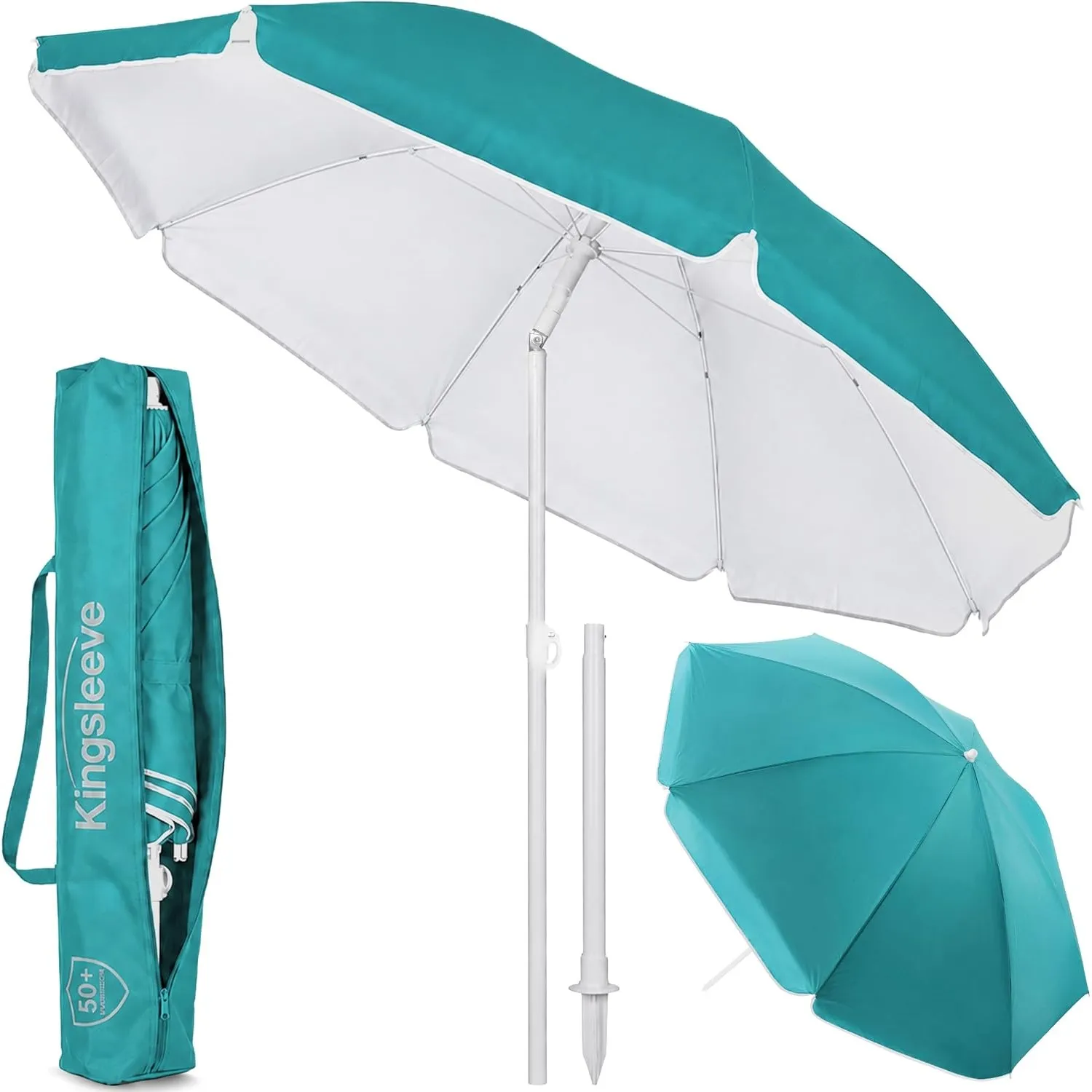Kingsleeve® Sonnenschirm 200cm UV 50+ Tragetasche groß Strandschirm wasserabweisend neigbar höhenverstellbar Erdspieß B…