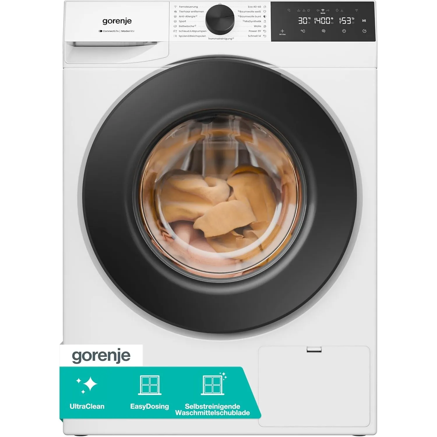 Gorenje WGAM494A Waschmaschine mit Dampffunktion /9 KG /1400 U-Min/ConnectLife /15 Programme/UltraClean/AquaStop/SteamT…