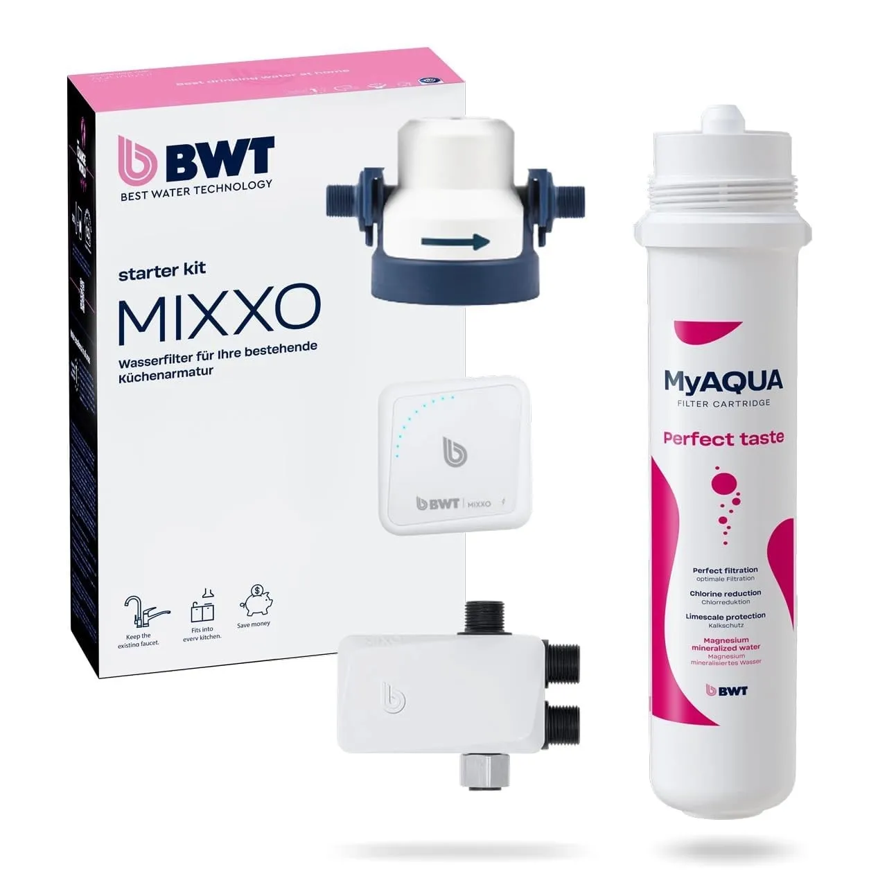 BWT MIXXO PERFECT TASTE Starter Kit | Wasserfilter Wasserhahn | inkl. Filterkartusche, gefiltertes oder ungefiltertes W…
