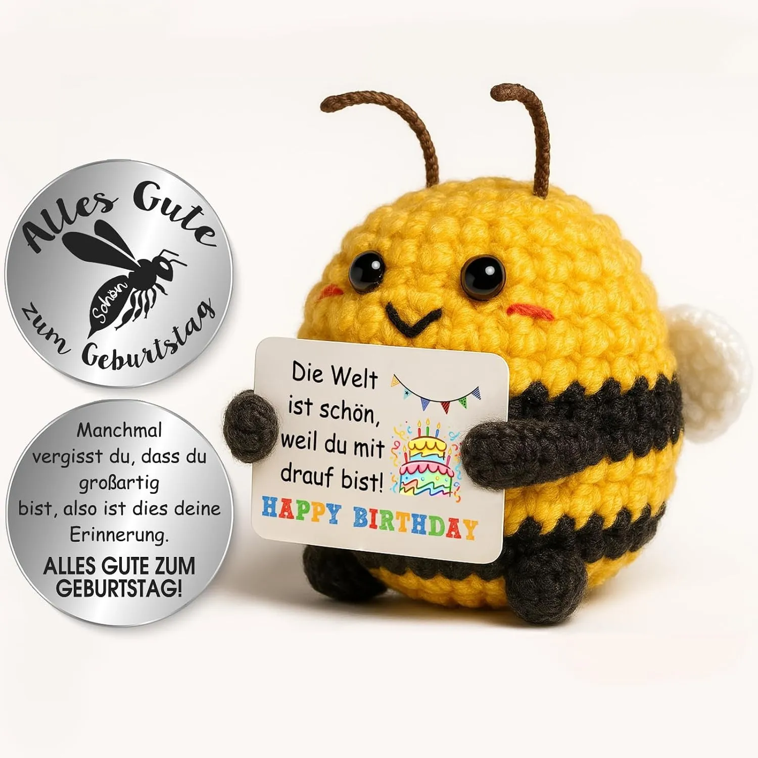 Tixlux Pocket Hug Geburtstagsgeschenk, Kreative Strickwolle Biene Dekofigur und Kleine Umarmung Glücksbringer, Geburtst…