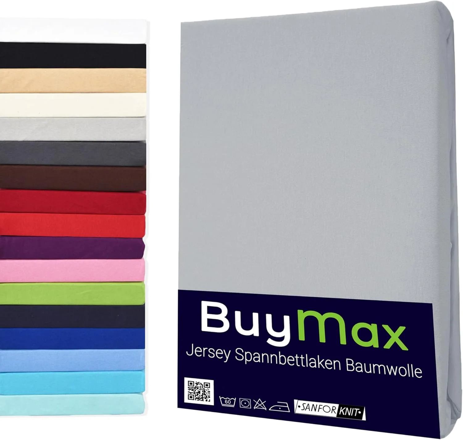 Buymax Spannbettlaken 160x200cm Baumwolle 100% Spannbetttuch Bettlaken Jersey, Matratzenhöhe bis 25 cm, Farbe Silber