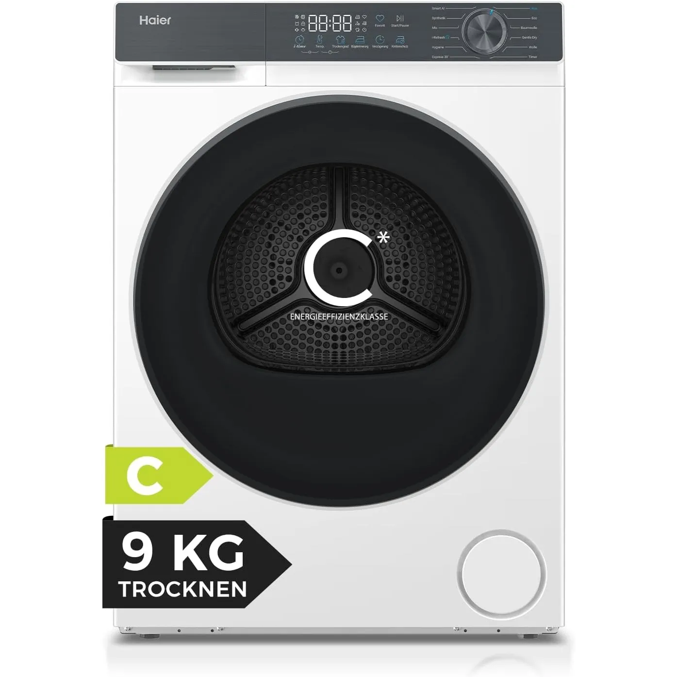Haier Wärmepumpentrockner 9kg G3 Serie HD90-C637 | AI Power Inverter Motor, Automatik- & Hygiene-Programm, 3 Trocknungs…