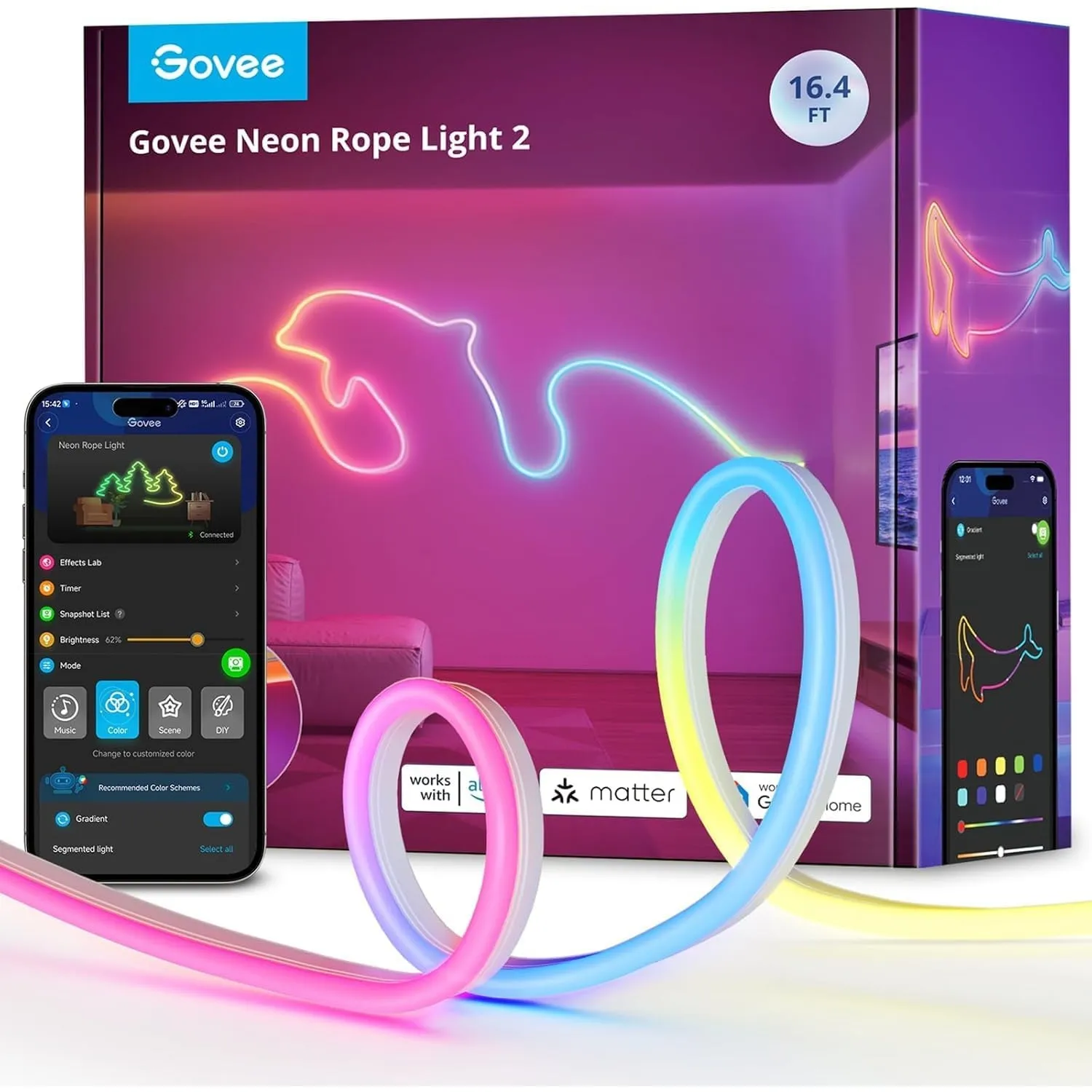 Govee Neon Rope Light 2, 10m RGBIC LED Streifen mit Form-Mapping