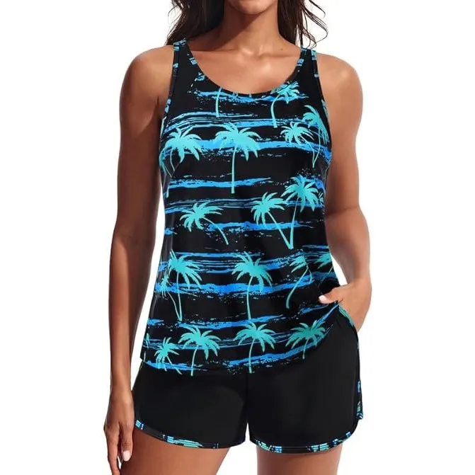 Hanna Nikole Tankini Damen Set Badeanzug Bauchweg Zweiteilig Push Up Eingearbeiteter BH Bademode und Eingearbeitetes Hö…