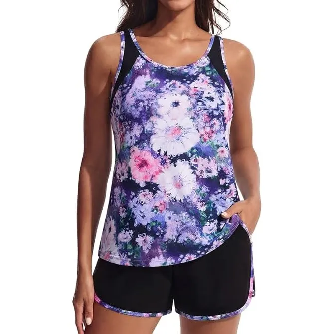 Hanna Nikole Tankini Damen Set Badeanzug Bauchweg Zweiteilig Push Up Eingearbeiteter BH Bademode und Eingearbeitetes Hö…