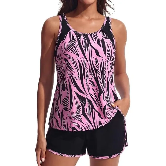 Hanna Nikole Tankini Damen Set Badeanzug Bauchweg Zweiteilig Push Up Eingearbeiteter BH Bademode und Eingearbeitetes Hö…