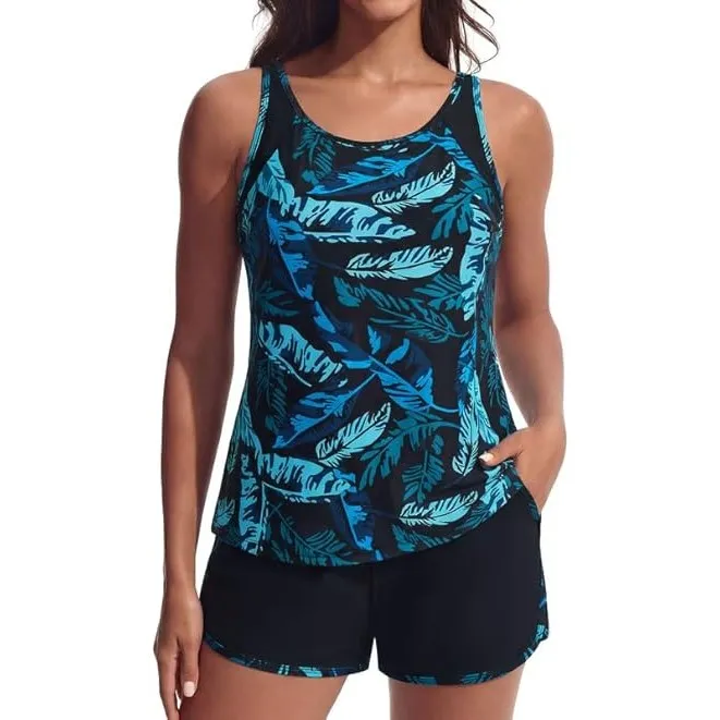 Hanna Nikole Tankini Damen Set Badeanzug Bauchweg Zweiteilig Push Up Eingearbeiteter BH Bademode und Eingearbeitetes Hö…