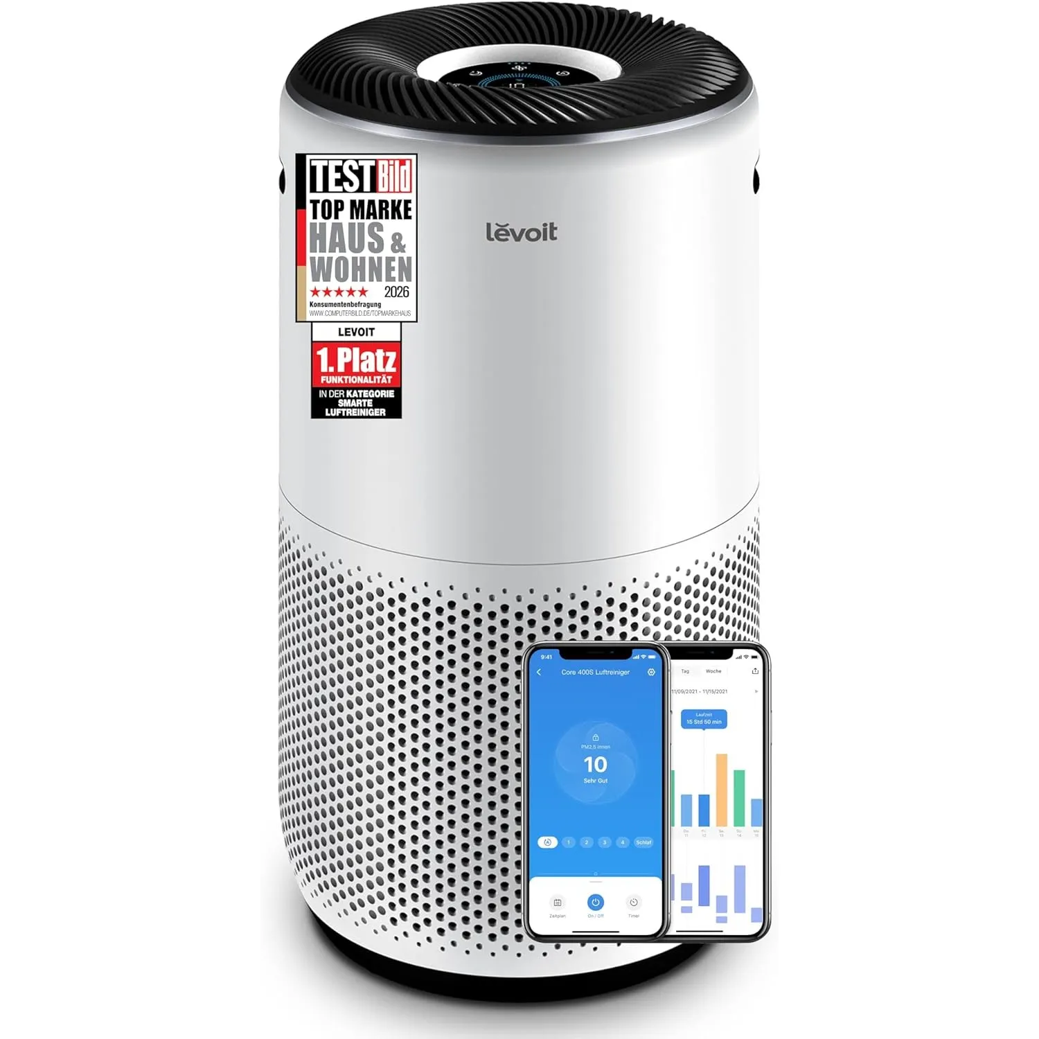 Levoit Core 400S Luftreiniger für Allergiker, bis zu 90㎡, Silberweiß
