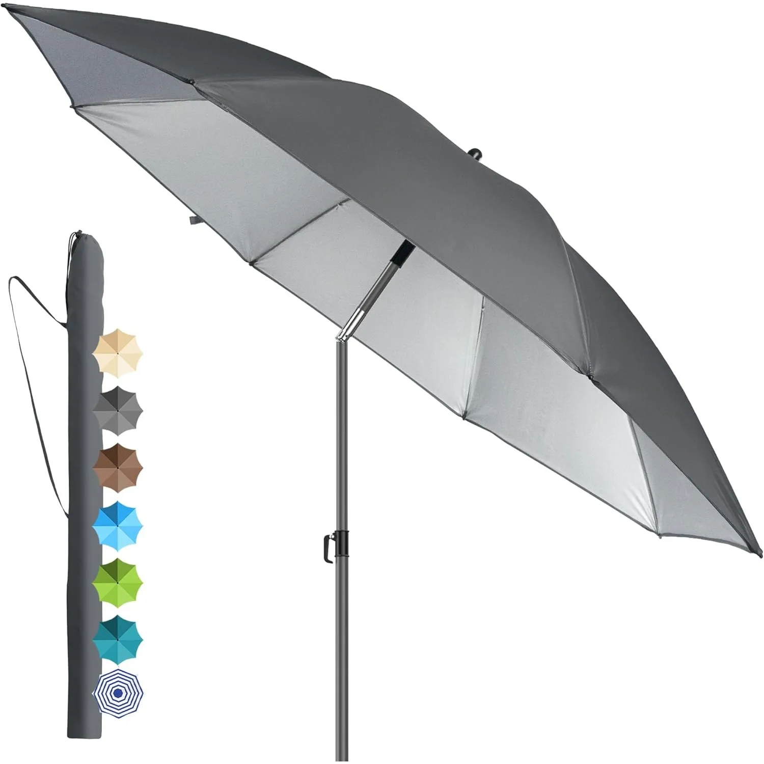 4smile Sonnenschirm Strand SunnyJoy, Anthrazit - UPF 50+ Strandschirm Ø 180 cm, sicherer Sonnenschutz Strand, Strandsch…