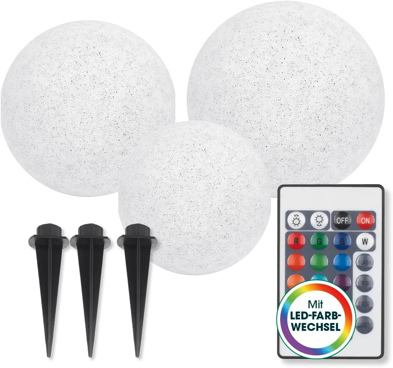 EASYmaxx Solar Light Set with Colour Changing LED Solar Light Set Stone Look Solar Ball Set Weatherproof Solar Ball Set…