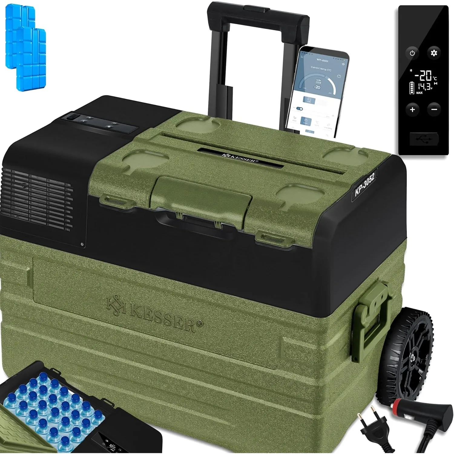 KESSER® Kompressor Kühlbox Auto elektrisch 52L, Camping Kühlbox 12/24/230V mit APP-Steuerung, Gefrierbox bis –20 °C, mi…