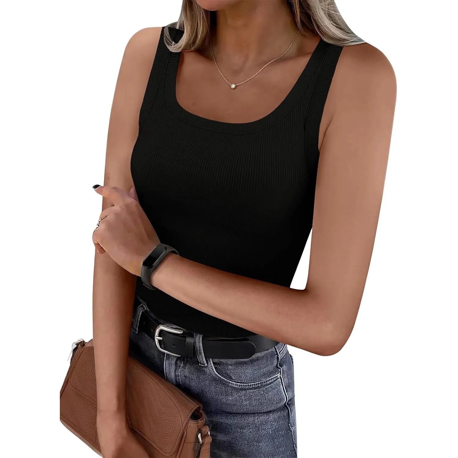 Cuptacc Tank Top Damen Sommer Ärmelloses Oberteil U-Ausschnitt Slim Fit | Gerippt Stoff,Rundhalsausschnitt,Weich Angene…