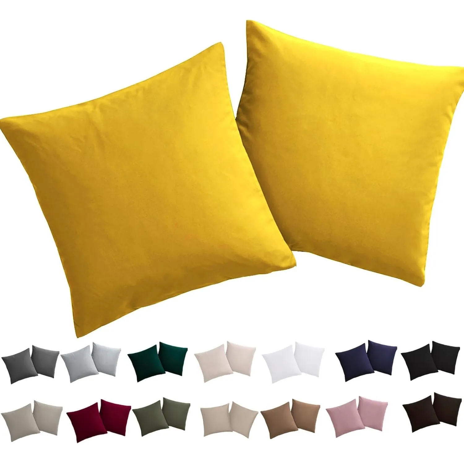 Soifox Kissenbezug 60 x 60 2er Set - Kopfkissenbezug 60x60 Gelb 100% Mikrofaser bügelfrei & knitterfrei mit Reißverschl…